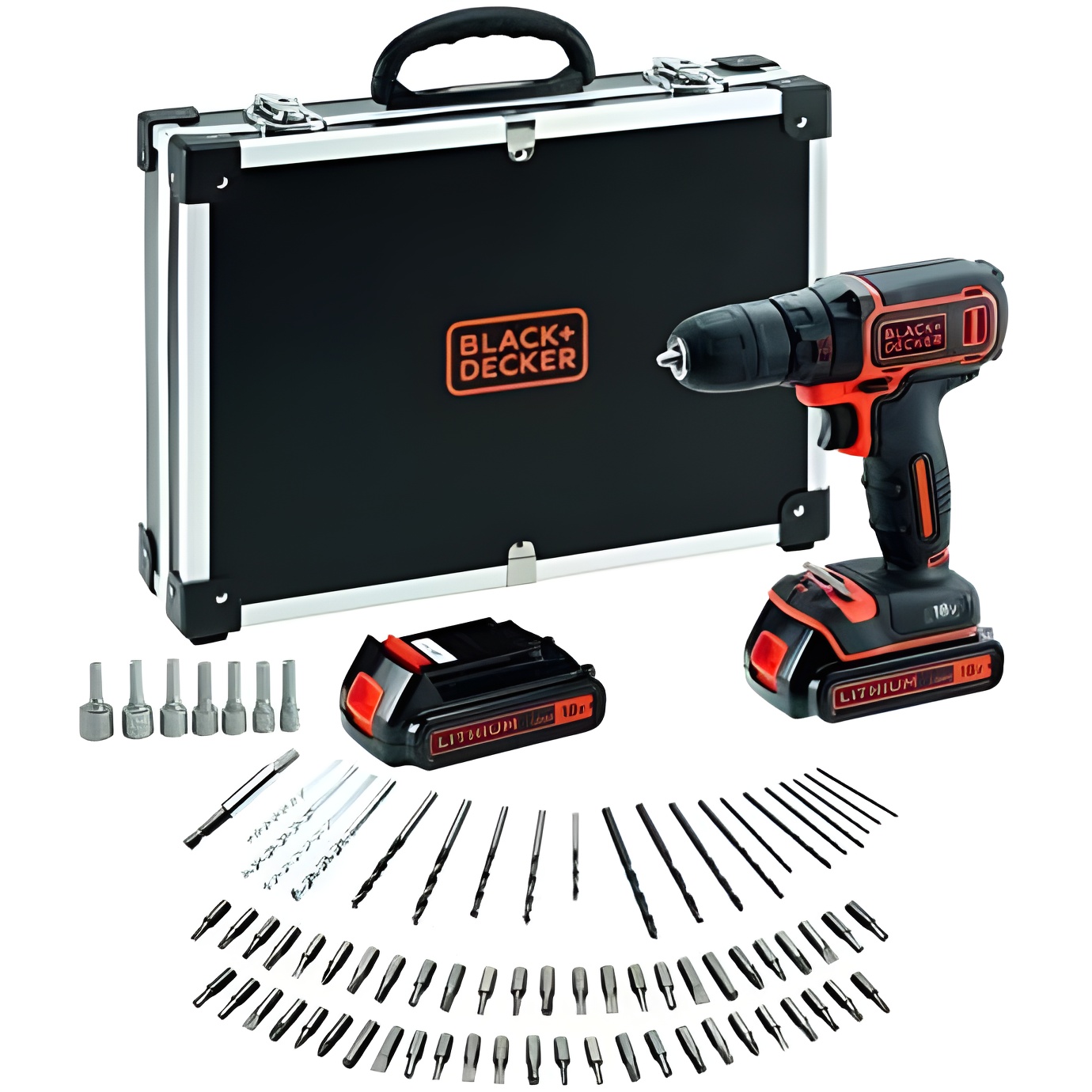 Taladro Inalámbrico Black & Decker Bdcdc18bafc con Juego de Accesorios de 80 Piezas