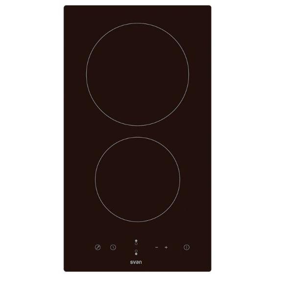 Svan - Placa vitrocerámica SV2301 de 2 zonas con tecnología táctil, superficie de cristal negro y potencia de 3000 W para cocina integrada o espacios reducidos