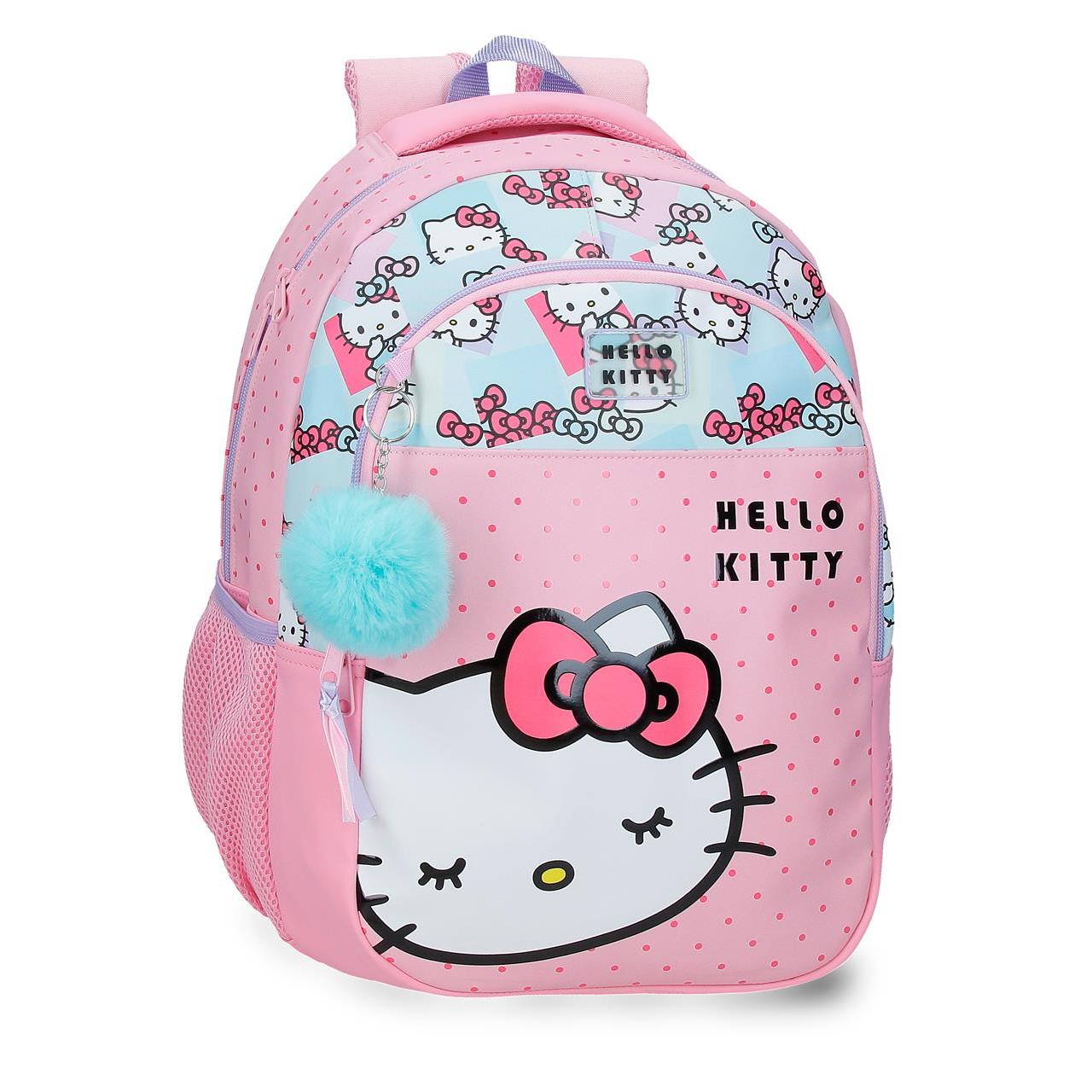 Mochila escolar adaptable a carro Hello Kitty Bows 28x42x14cm Rosa