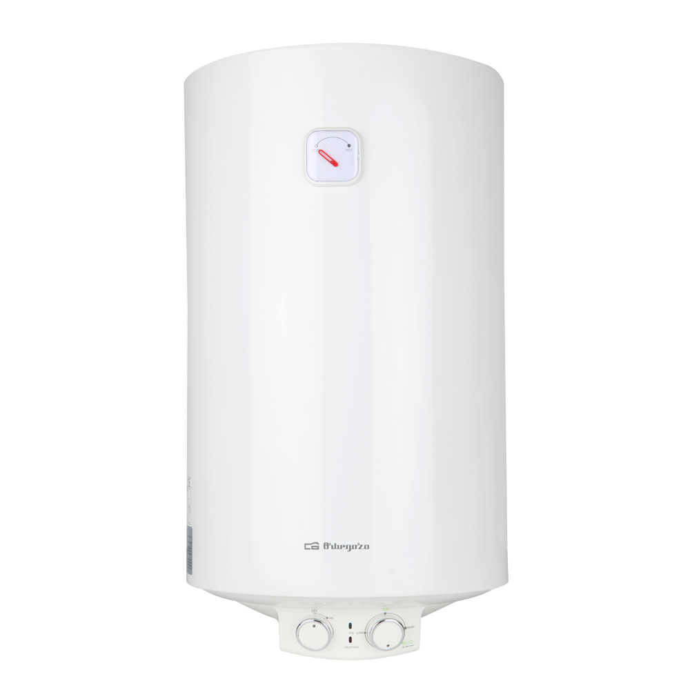 Ecoiluminaled  termo calentador vertical de agua eléctrico 100 litros Orbegozo con termostato contra sobrecalentamiento, Bajo consumo, Válvula de seguridad.