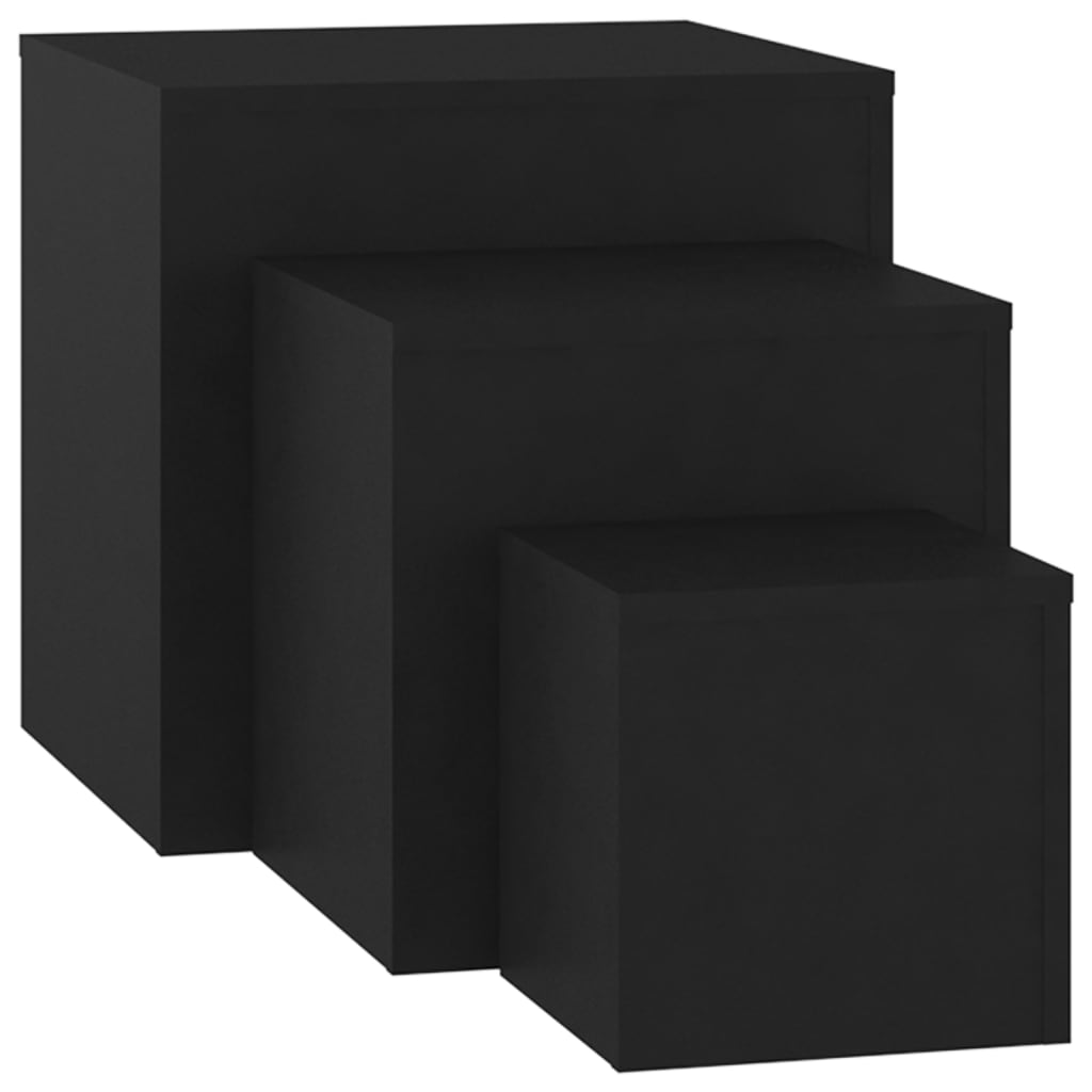 Vidaxl Mesitas Auxiliares 3 Piezas Madera Contrachapada - Blanco, Negro, Gris Hormigón