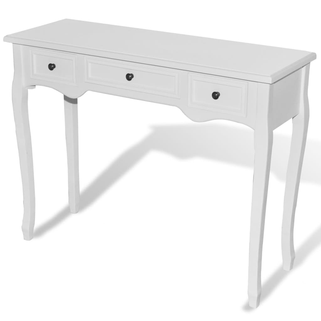 Vidaxl Mesa Consola Tocador con Tres Cajones Blanco