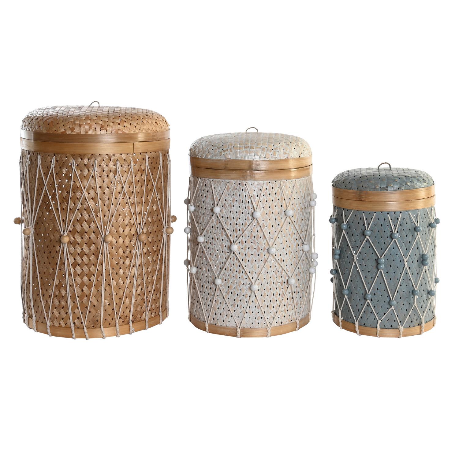 CESTA SET 3 BAMBU ALGODON 46X46X58 35X46 30X38 DC203249 - EL MEJOR COMPLEMENTO PARA TU HOGAR FIJALO