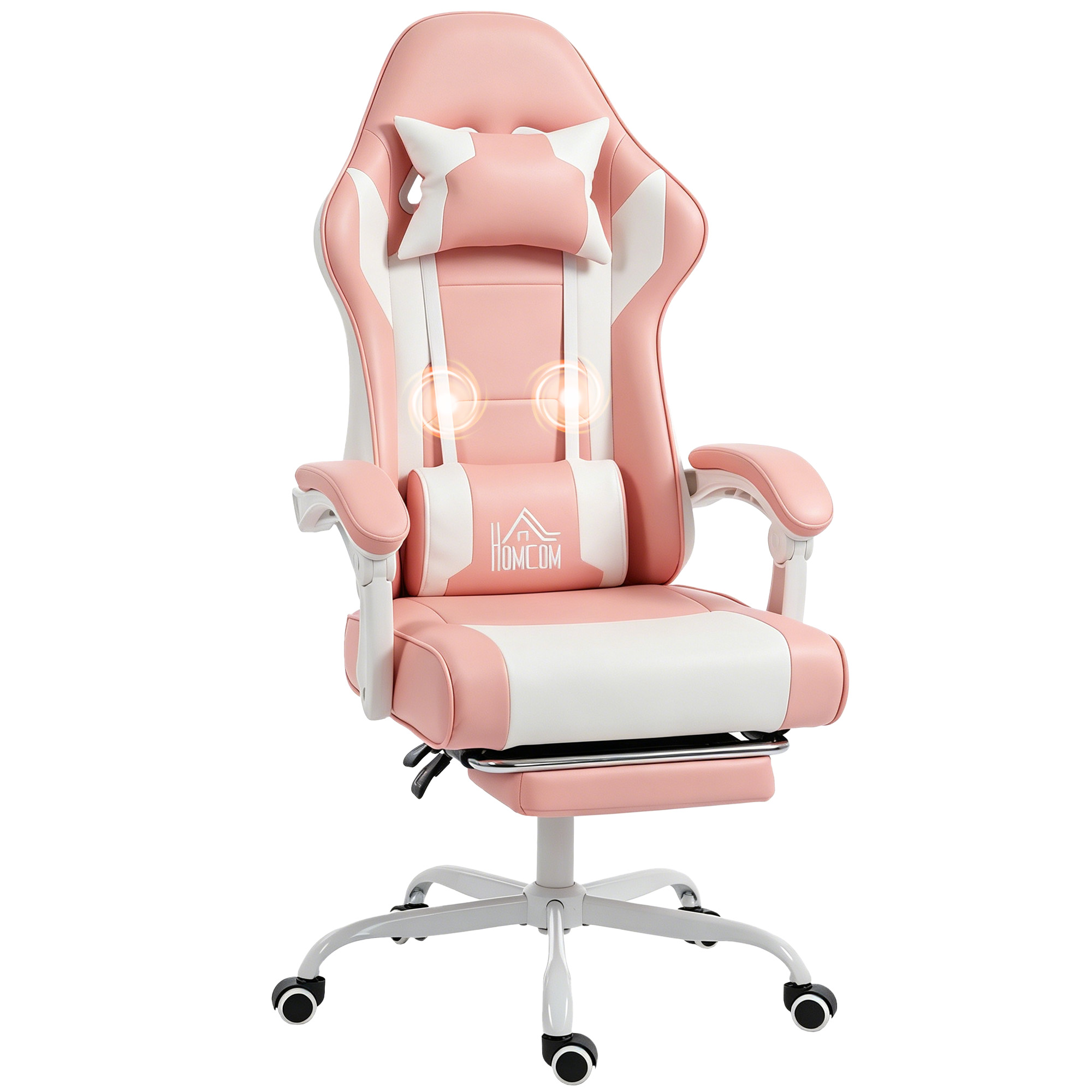 HOMCOM Silla Gaming Ergonómica, Silla Gamer con Lumbar Masaje Vibración, Reclinable 155°, Altura Ajustable, Reposacabezas y Reposapiés Retráctil, para Oficina, Estudio