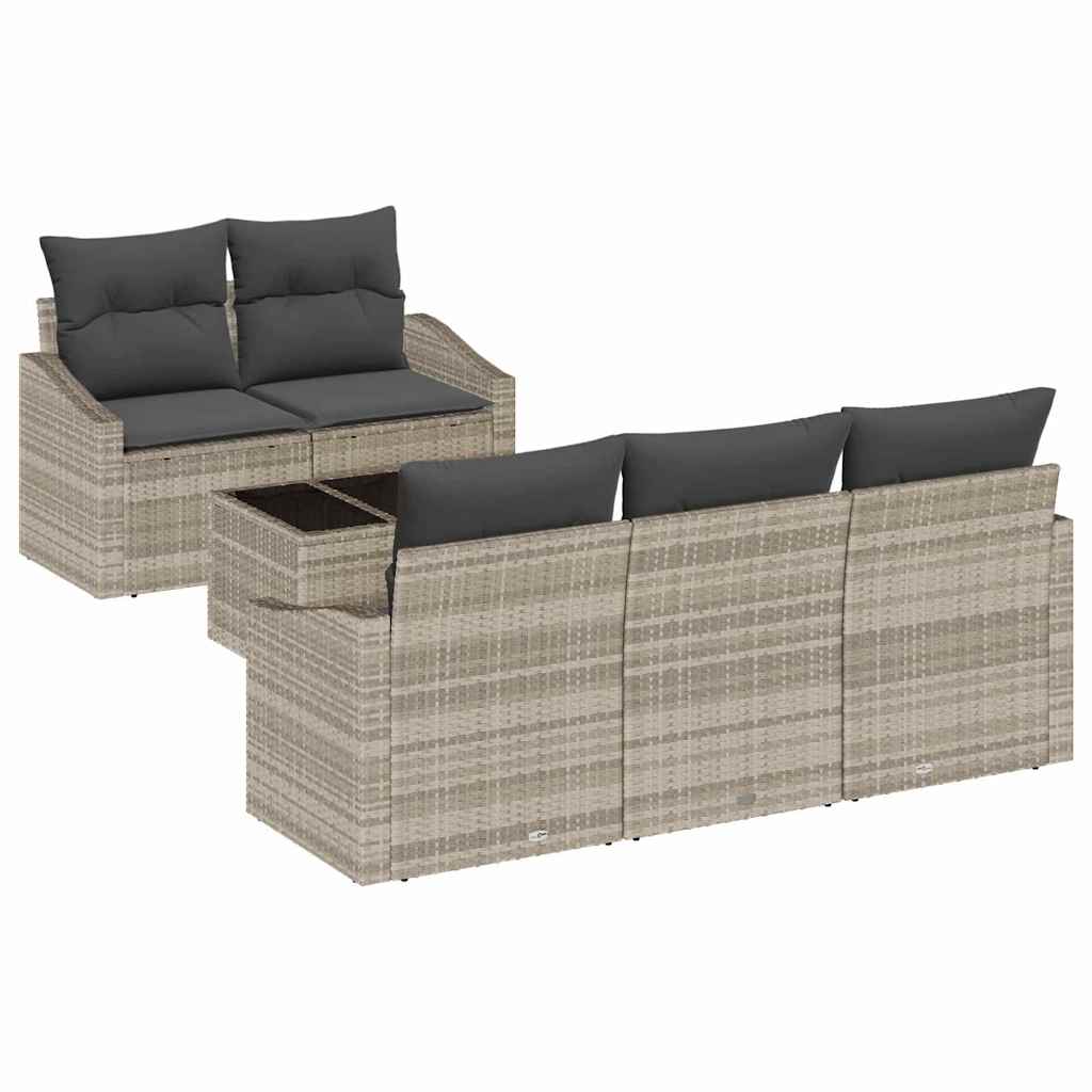 vidaXL Juego de Sofá con cojín Manual 6 pcs Gris Claro ratán sintético