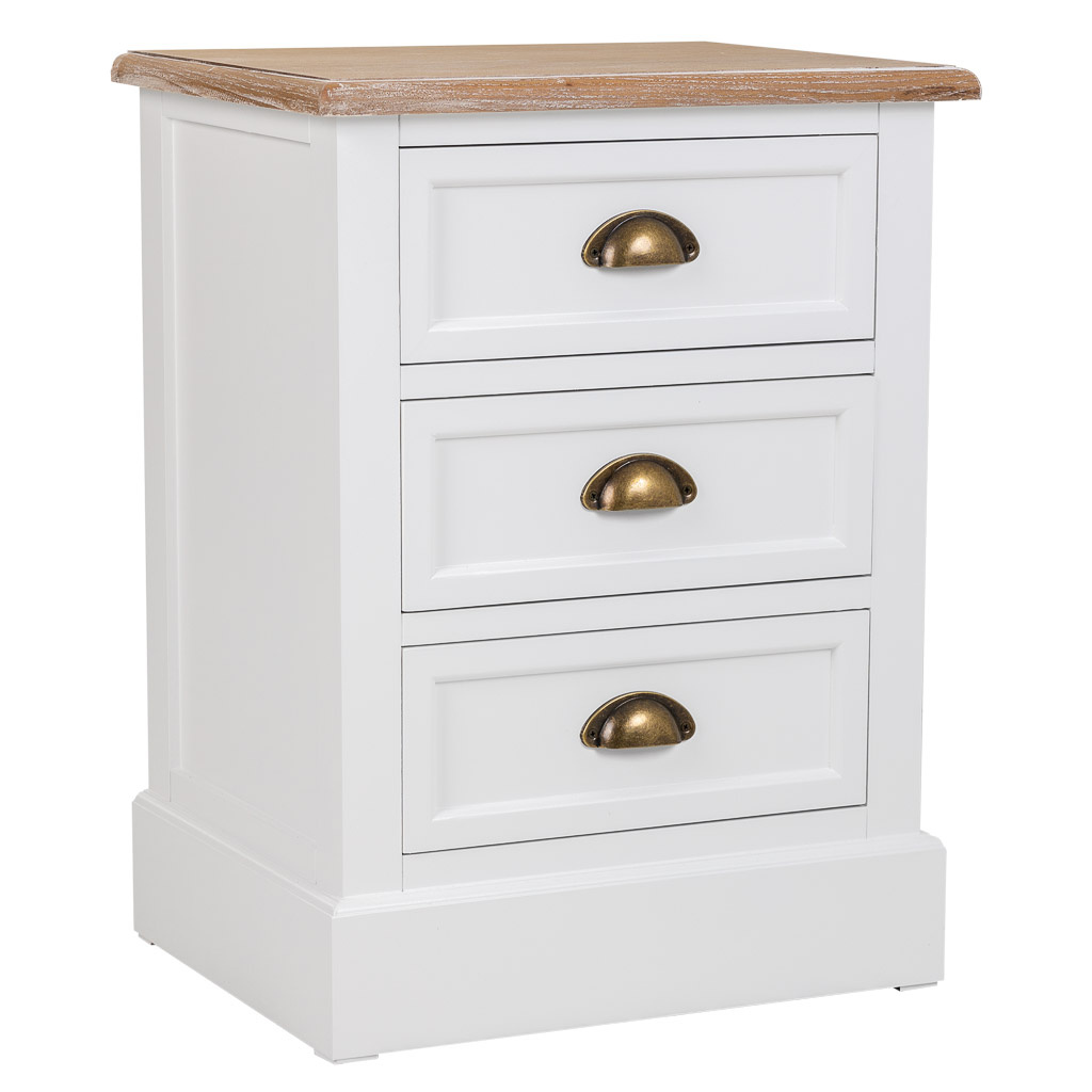 Wonderlust Deco - Mesita de noche de madera de 3 cajones blanco 45x35x60h cm Blanco 45x35x60