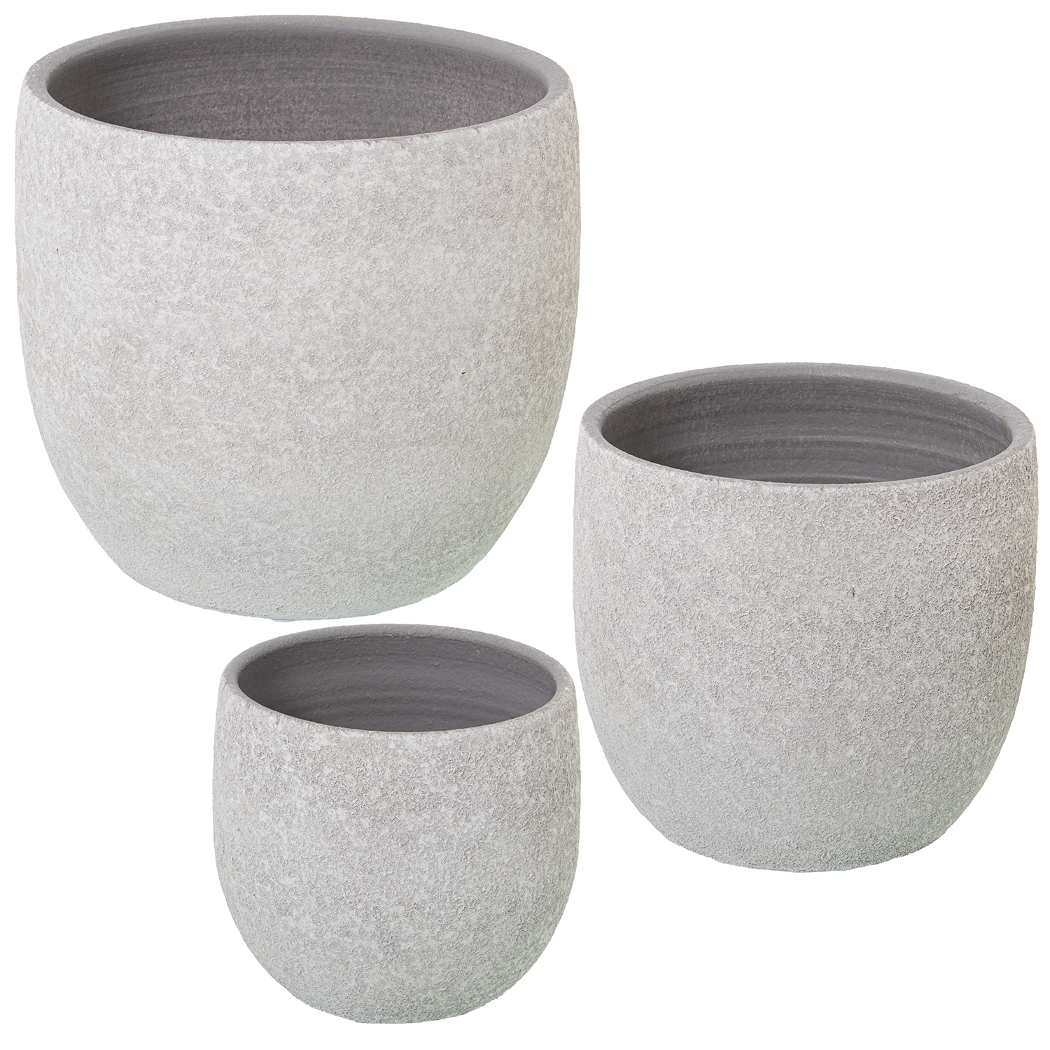 Set 3 maceteros ceramica blanco arena 30x29 y 24x23 y 20x19cm