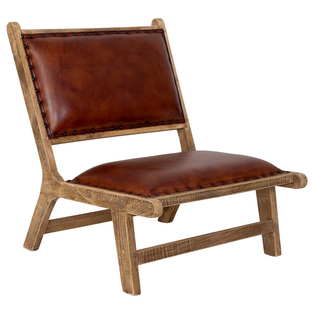 Wonderlust Deco - Silla de madera y cuero marrón 65x78x81h cm Marrón 65x78x81h cm