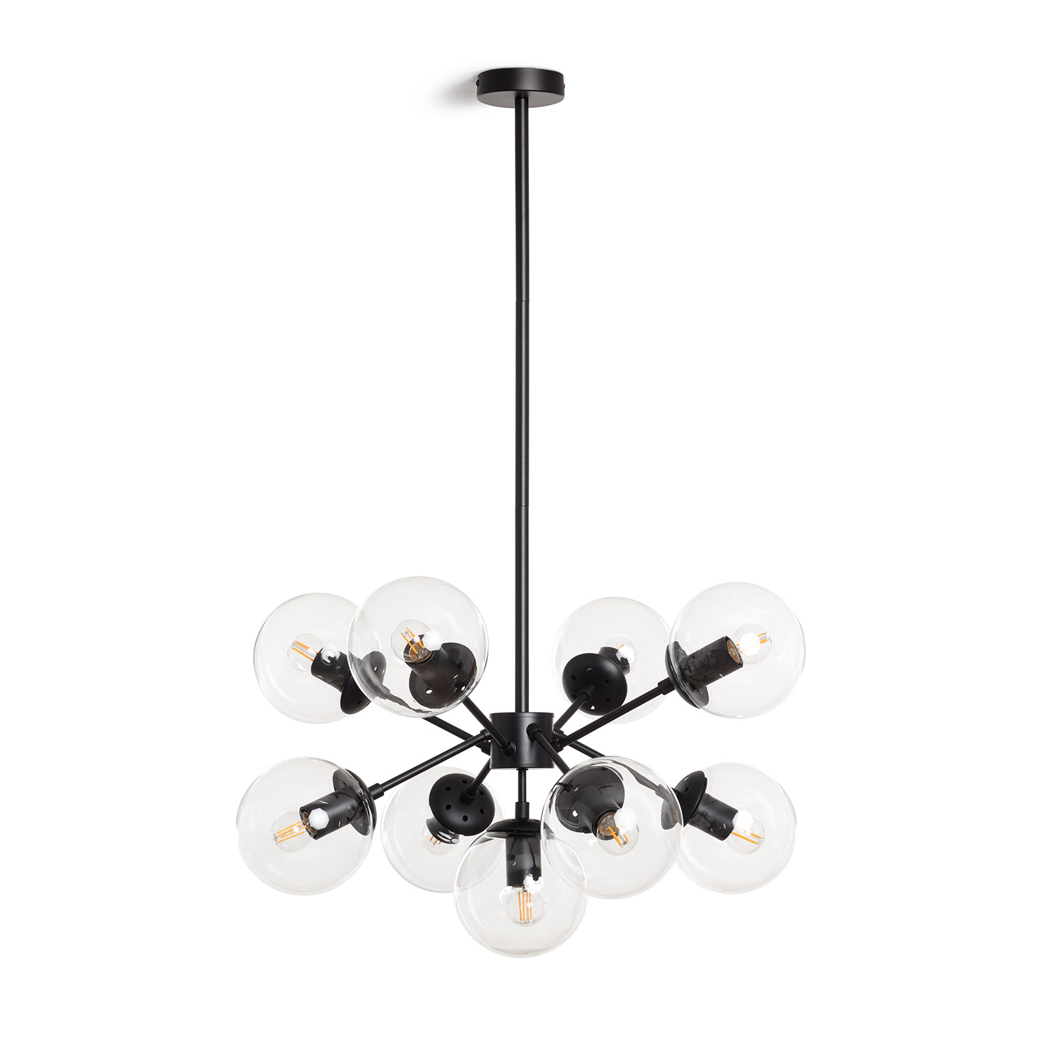 Ledkia Lámpara de Techo Metal y Cristal Wassily 9 Focos Negro