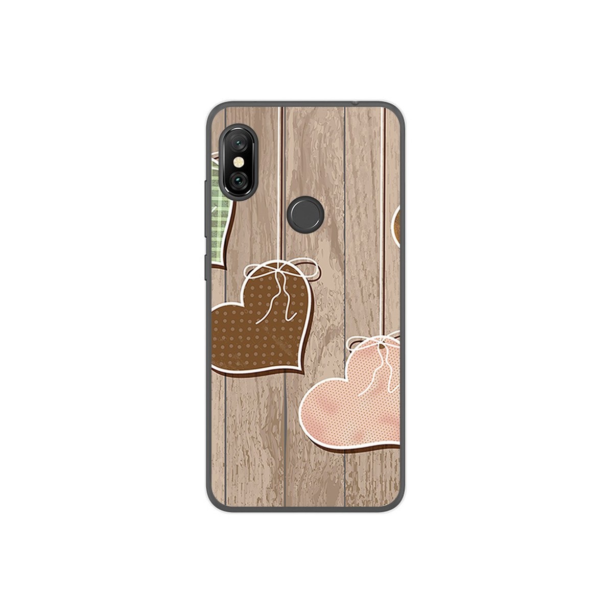 Tumundosmartphone Funda Gel Tpu para Xiaomi Redmi Note 6 Pro Diseño Corazones Madera Dibujos