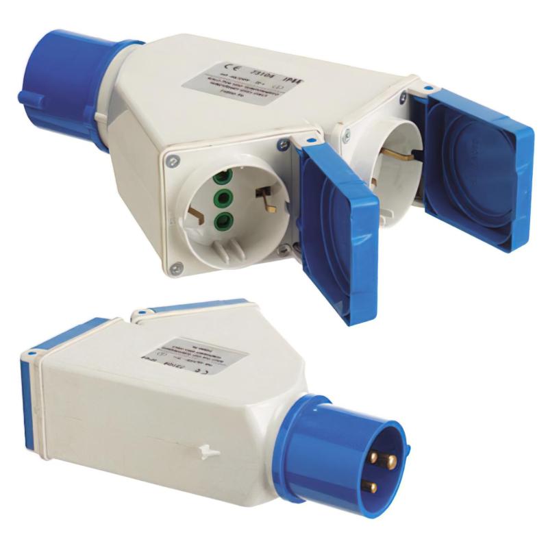 Adaptador industrial cetac schuko doble 2p con tapa