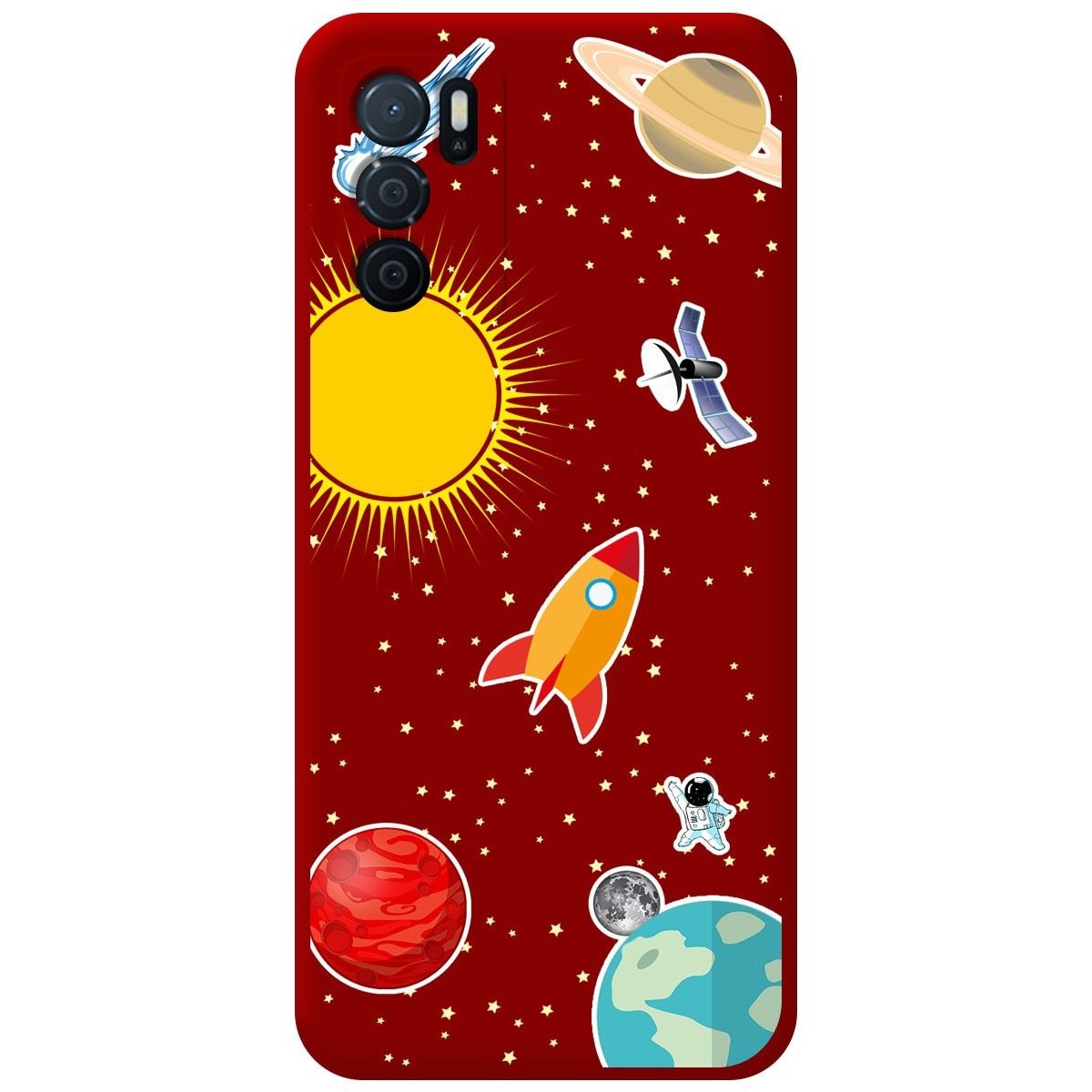 Funda Silicona Líquida Roja para Oppo A16 / A16s diseño Espacio Dibujos