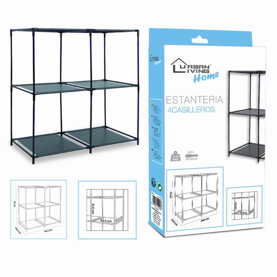 STARLEY-Estantería 3/4/6 Compartimentos Negro Estantería De Cubos Negra En Tnt Fácil De Limpiar Y Montar Encaja En Comedor Garaje Cocina Salon