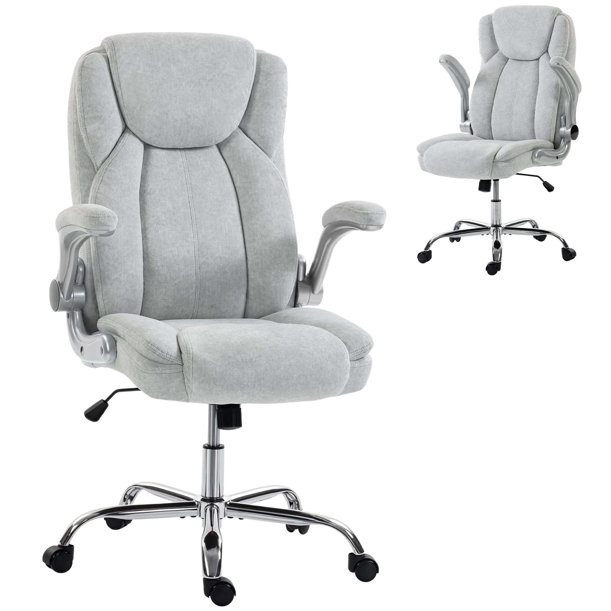 HOMCOM Silla de escritorio Ergonómica, Silla de Oficina con Respaldo Alto, Reposabrazos Abatibles, Asiento con Muelles, Altura Ajustable, Función Basculante, Tapizado en Terciopelo