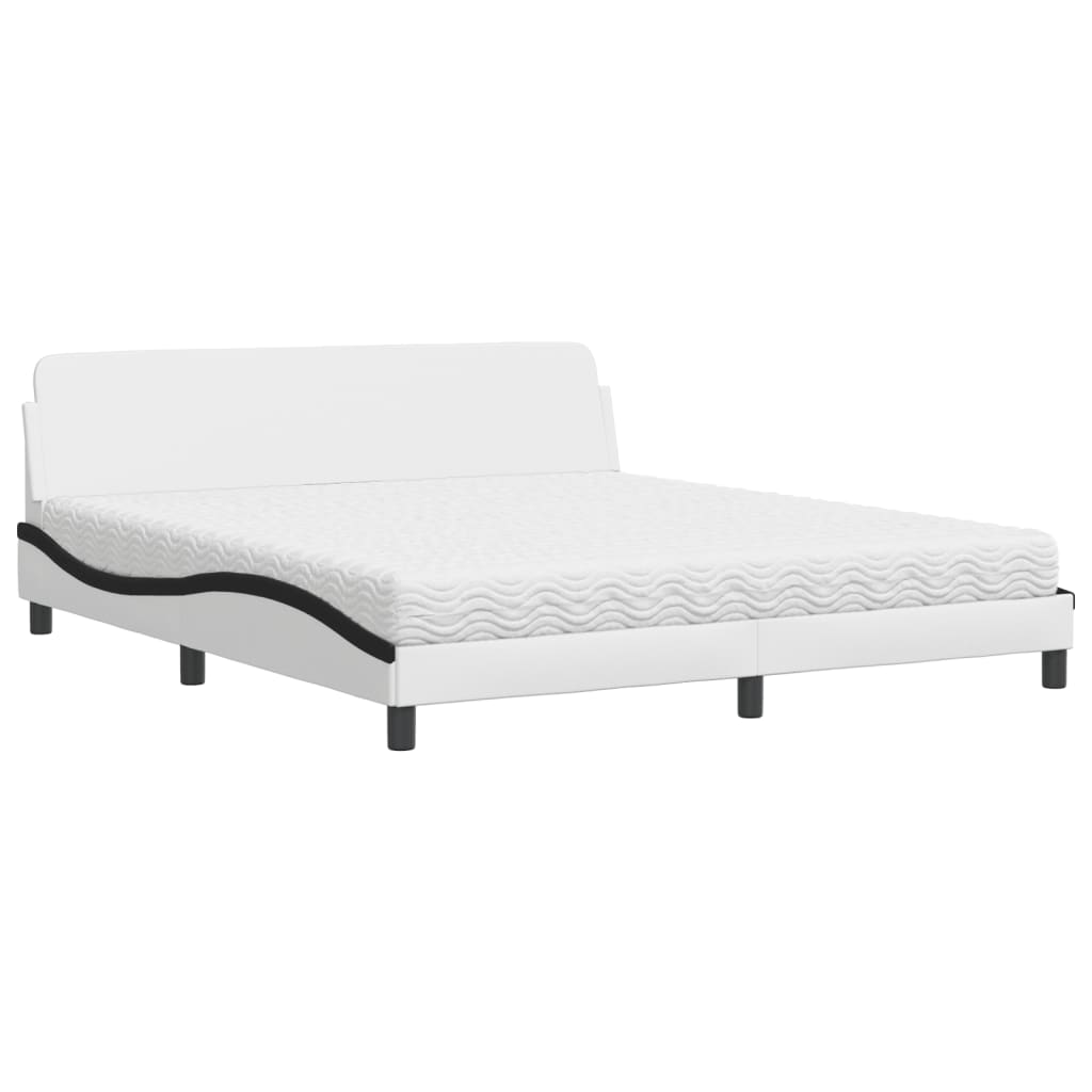 vidaXL Cama con colchón Dover cuero sintético blanco y negro 180x200 cm