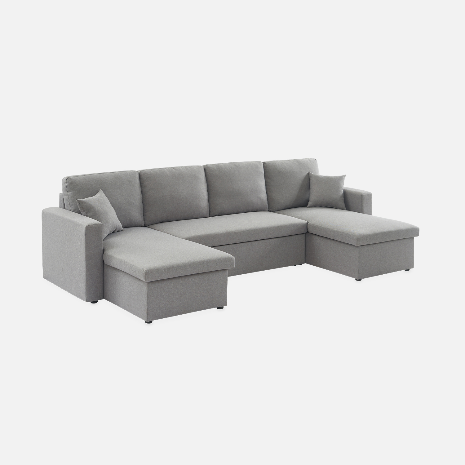 Sweeek - Sofá cama panorámico de 4 plazas en tela Gris claro - 281x142x86 cm