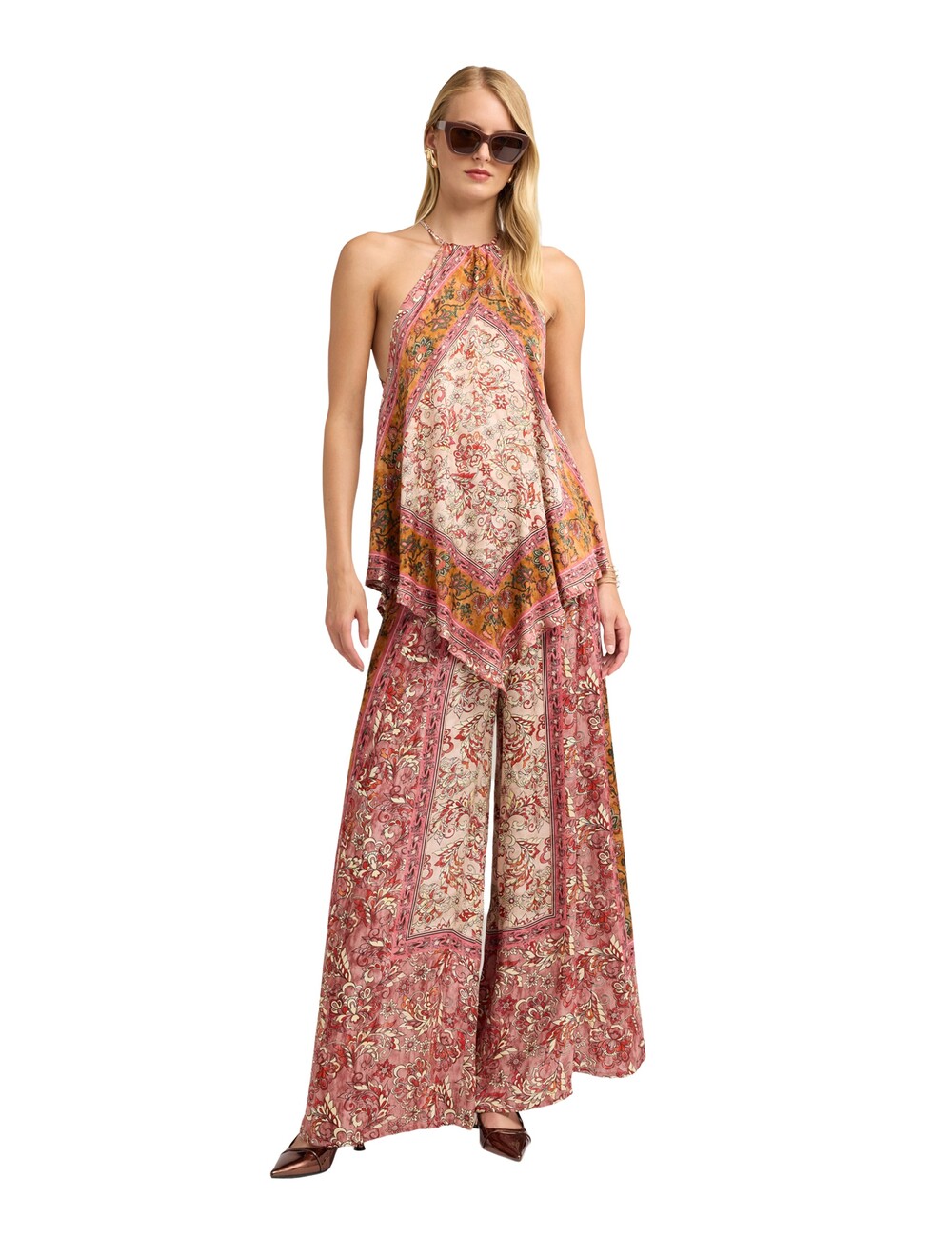Motivi - Pantalones palazzo de raso con estampado