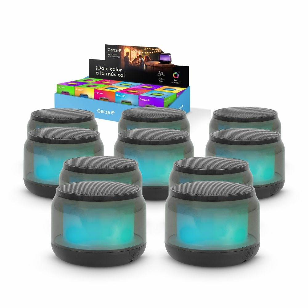 Pack 10 Altavoz Portátil Inalámbrico Bluetooth 5.1/ Micro SD con 15 Modos de luz LED Multicolor, Sonido 360º y Manos Libres