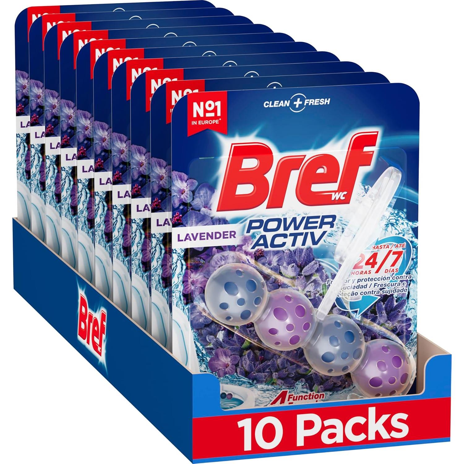 Bref Power Activ Cesta WC - PINO - OCEANO - LAVANDA - PACK 10 UNIDADES - Limpiador de baños con fórmula antical que elimina la suciedad. Bref Wc