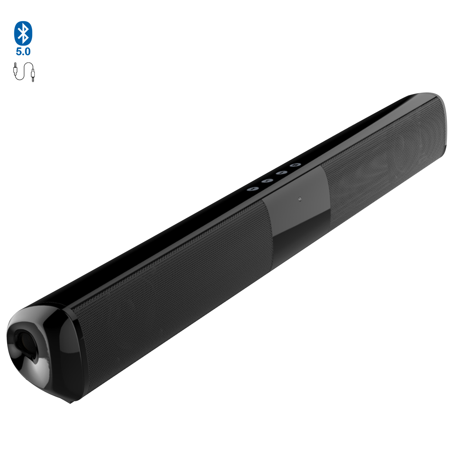 DAM. Barra de sonido 2.0 T90 Bluetooth 5.0. Entrada RCA, auxiliar, Micro SD  y radio FM. Batería incorporada de 1800mAh.Medidas : 50x5x6cm.