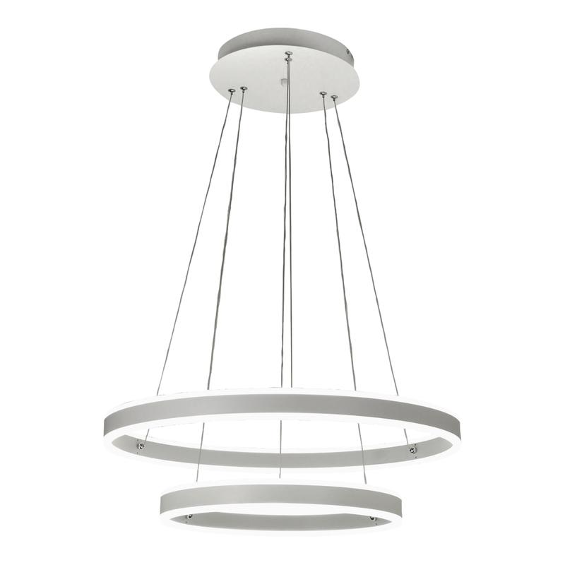 Lámpara colgante LED Palau 108W 3000K Regulable Ø60 y Ø40 cm Plata - Dos anillos de metal y metacrilato - Fabas Luce