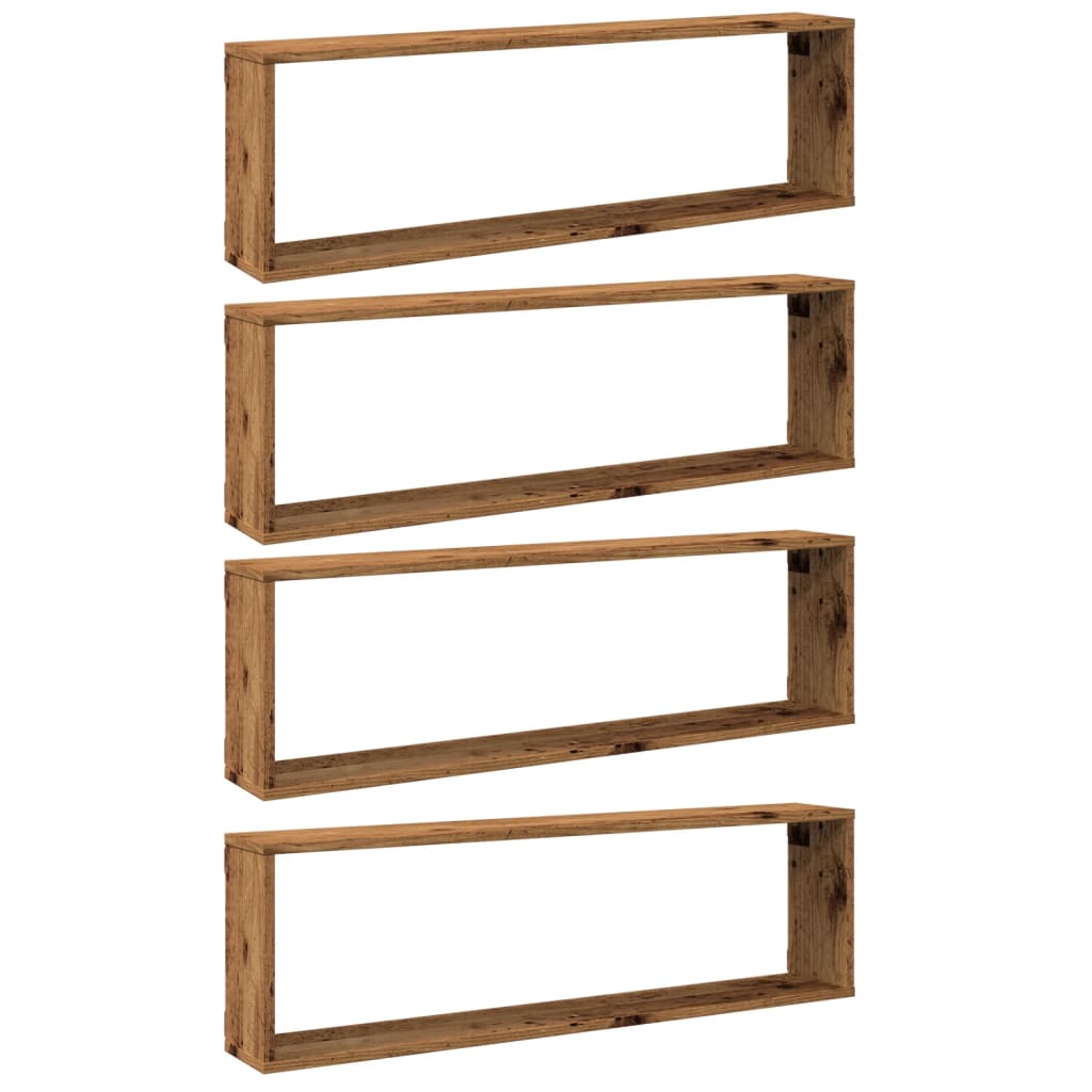 vidaXL Estantes cubo de pared 4 uds madera envejecida 100x15x30 cm