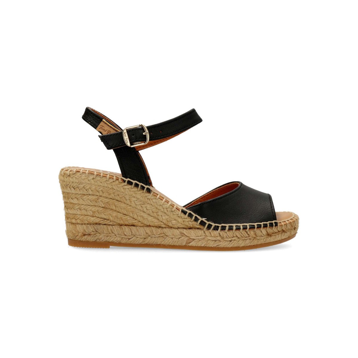 Toni Pons - Sandalias alpargata esparto con pulsera tobillo y hebilla, suela de yute natural sobre goma, planta acolchada en piel, cuña 7 cm para mujer