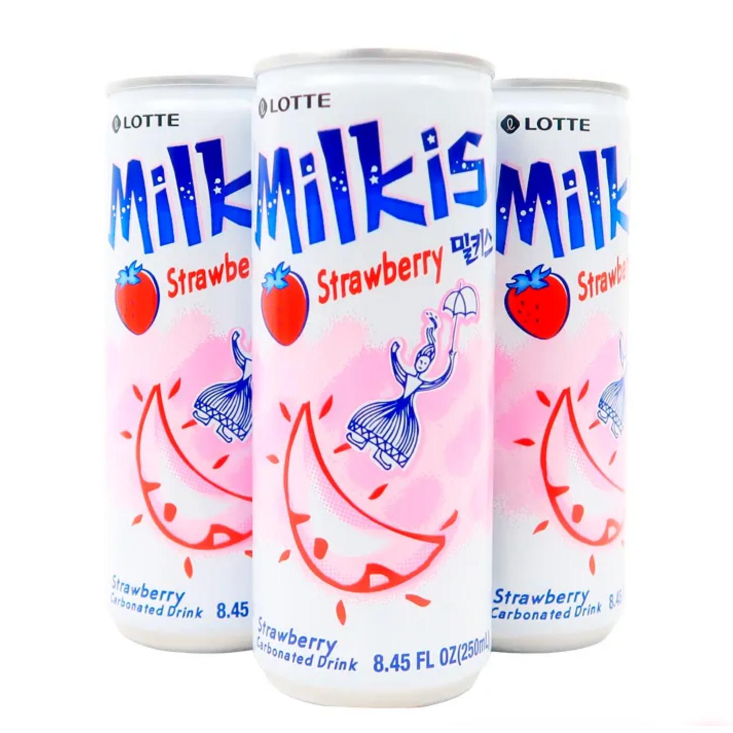 Lotte - Lotte Milkis - Bebida coreana - Sabor: original, fresa, plátano - 10 latas de 250 ml cada una. - Bebida carbonatada sabor yogurt