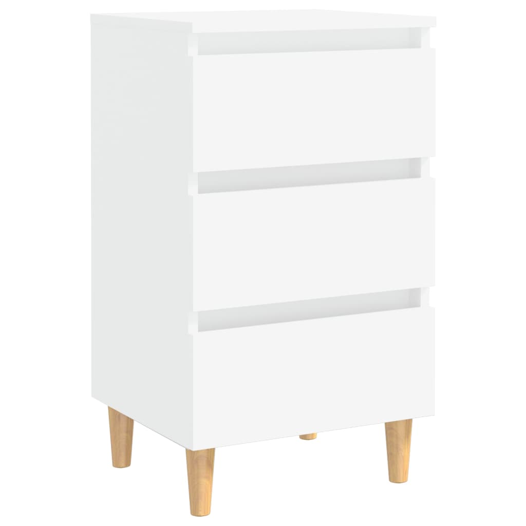 Vidaxl Mesita de Noche con Patas de Madera Maciza 40x35x69 Cm Blanco