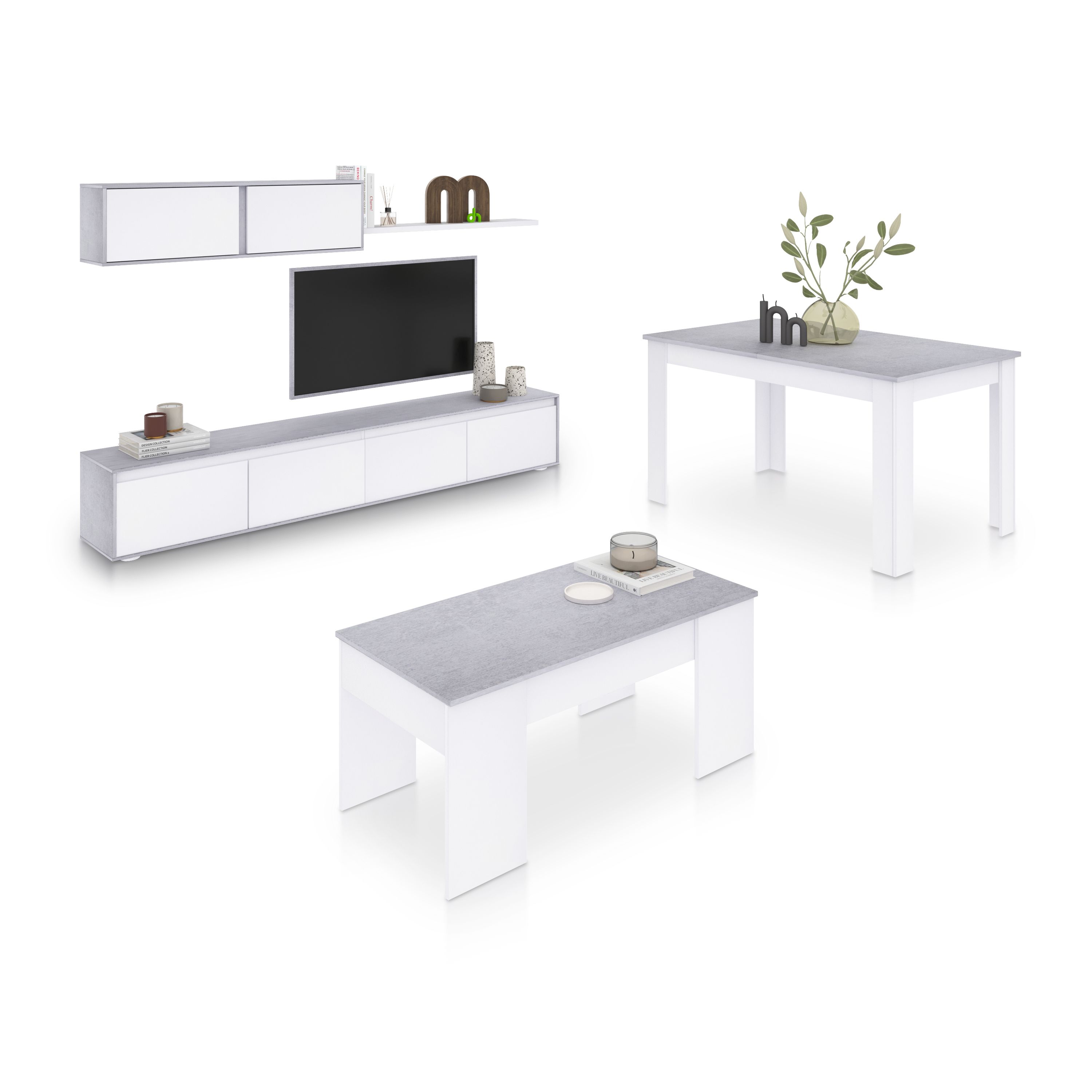 duehome - Pack salón con mesa de centro y mesa de comedor Arlet Max V2B