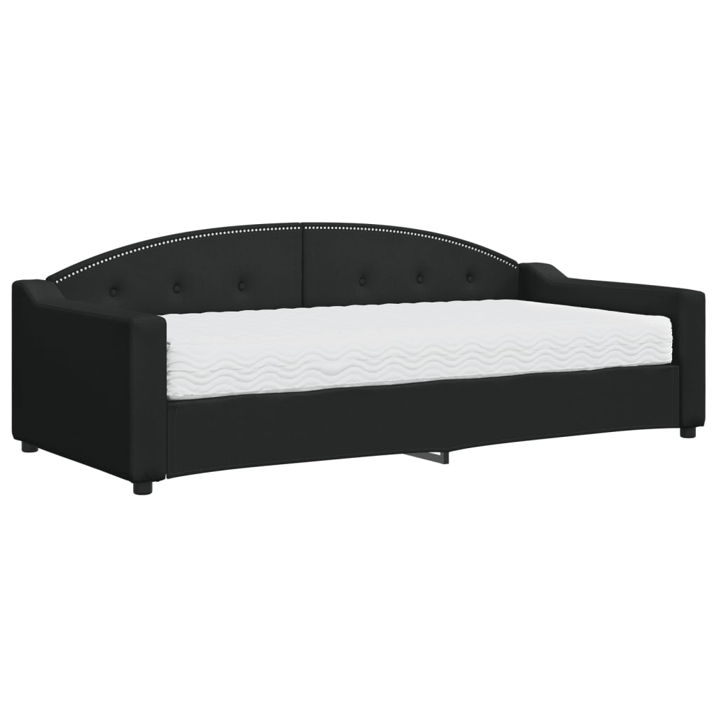 vidaXL Sofá cama con colchón tela negro 90x200 cm
