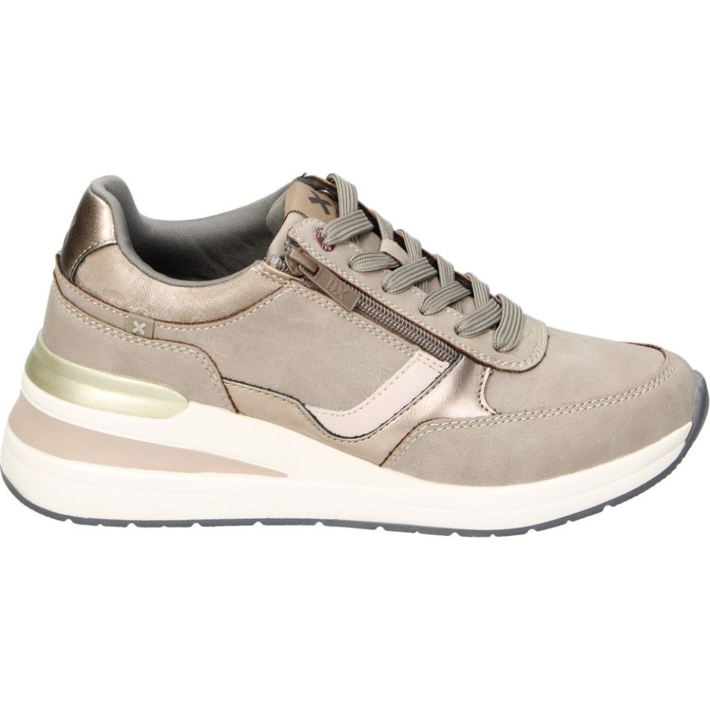 XTI | Zapatos con Cuña XTI para Mujer – Zapatos Casual en Color Taupe – Zapato con Cordones y Cremallera – Cuña Media y Cómoda – Máximo Ajuste – Versátiles – Vegan – Modelo 144628