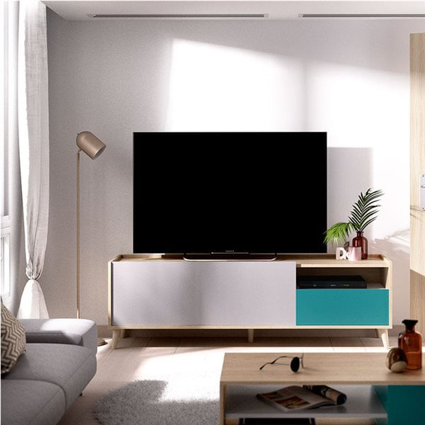 Mueble de TV Nova puerta abatible con cajón y compartimento multicolor 47x155x43 cm