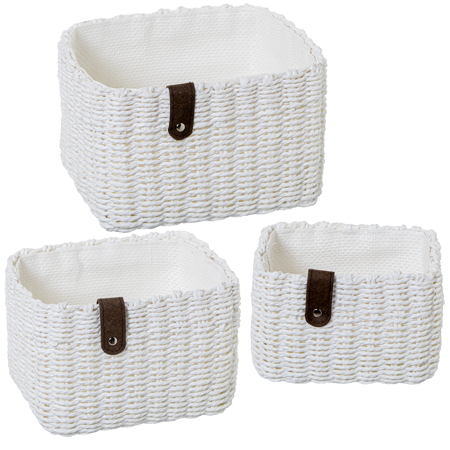 Set 3 cestas almacenamiento tela blanca 31x25x19 y 28x21x17 y 23x17x15cm