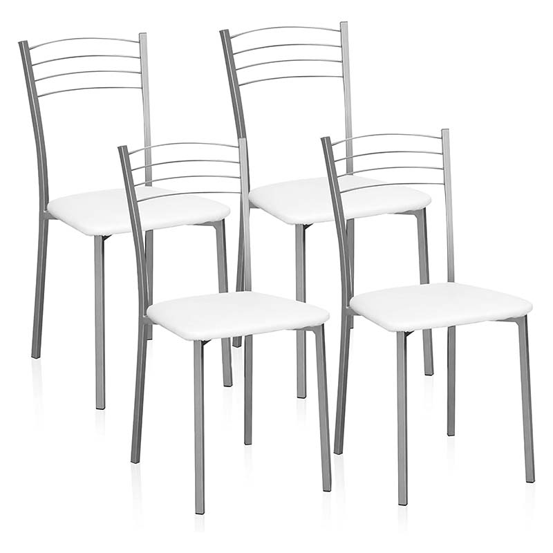 Cama express - CAMA EXPRESS Pack de 4 sillas metálicas para cocina y comedor modelo Nova con acabado en gris y blanco. Medidas: 40 cm (Ancho) x 41 cm (Largo) x 85 cm (Alto)