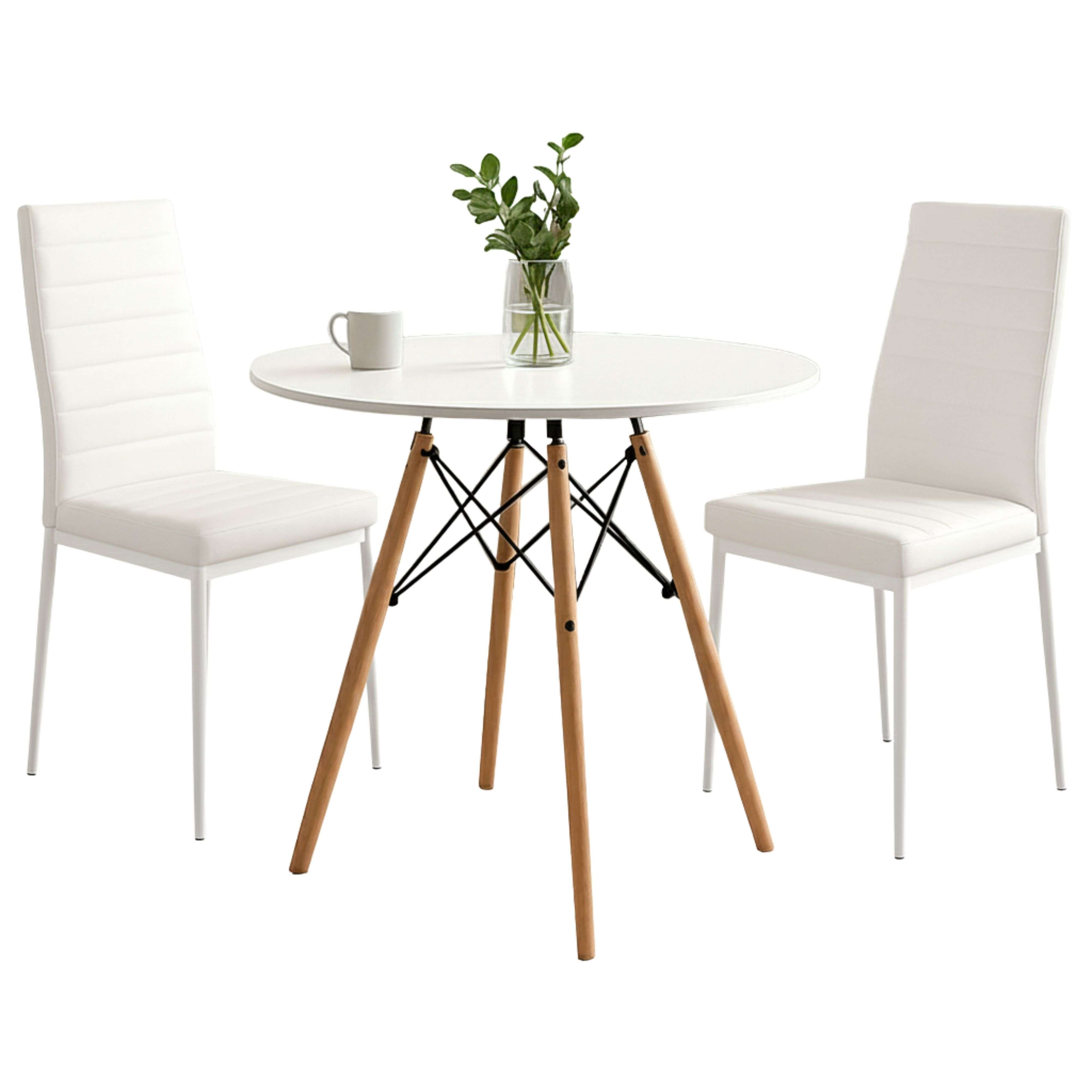 Miroytengo Conjunto de Mesa Redonda con 2 Sillas Cocina, Muebles de Cocina, Estilo Moderno en Color Blanco Mate