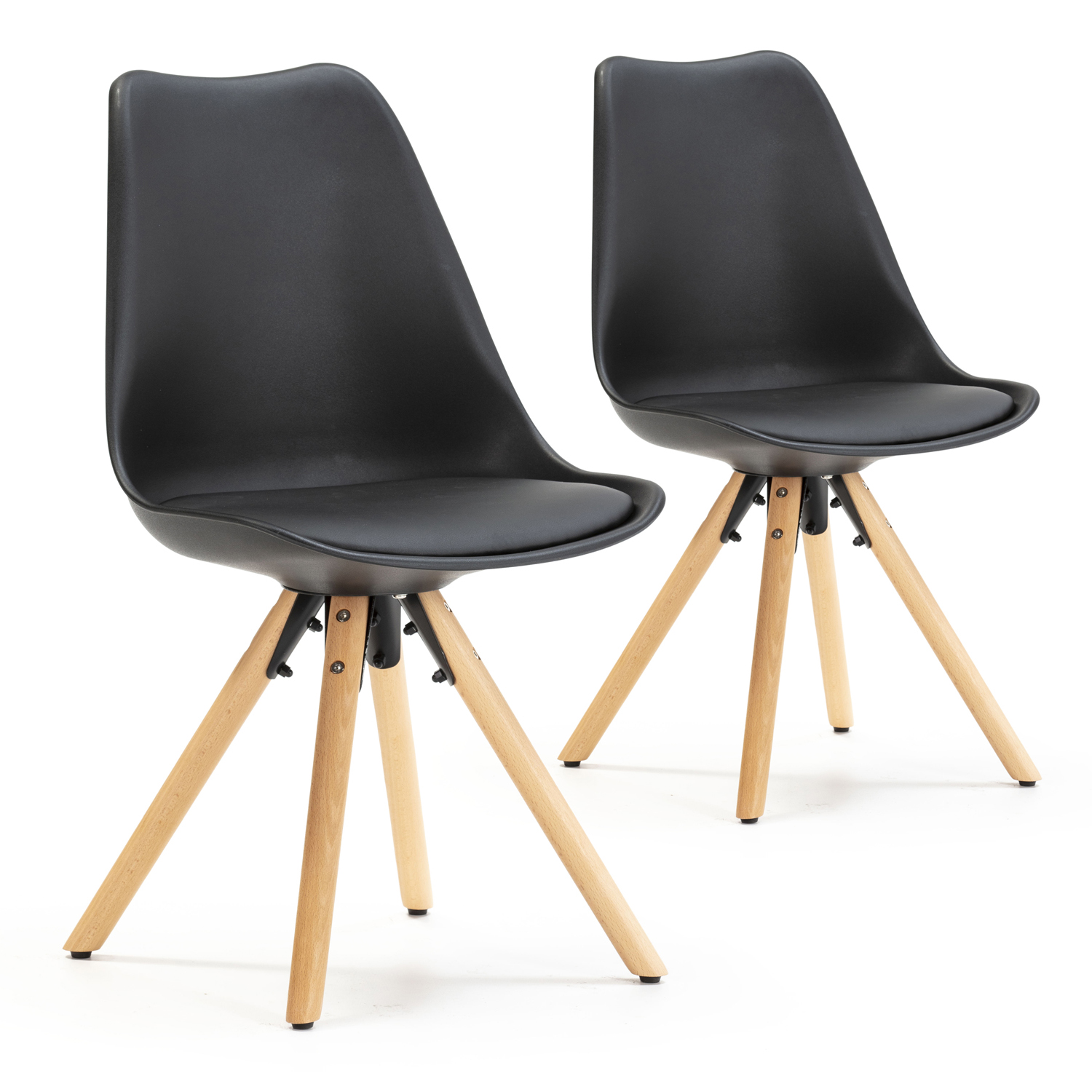 VS Venta-Stock Pack 2 Sillas Jeff Negras Ergonómicas Tapizadas en Piel Sintética
