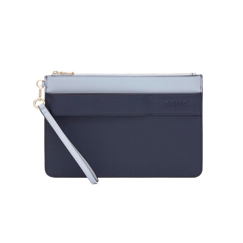 Bolso de Mano Tous Audree Saffiano Azul y Gris 2002360933