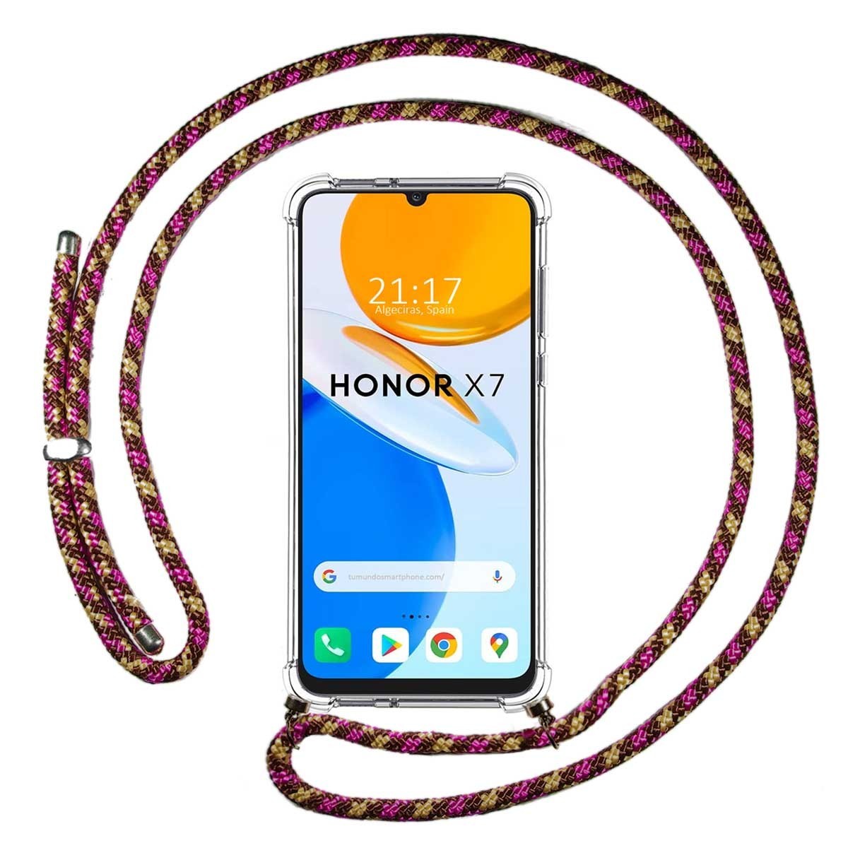 Tumundosmartphone Funda Antigolpes con Cordón para Huawei Honor X7 - Rosa/Dorado