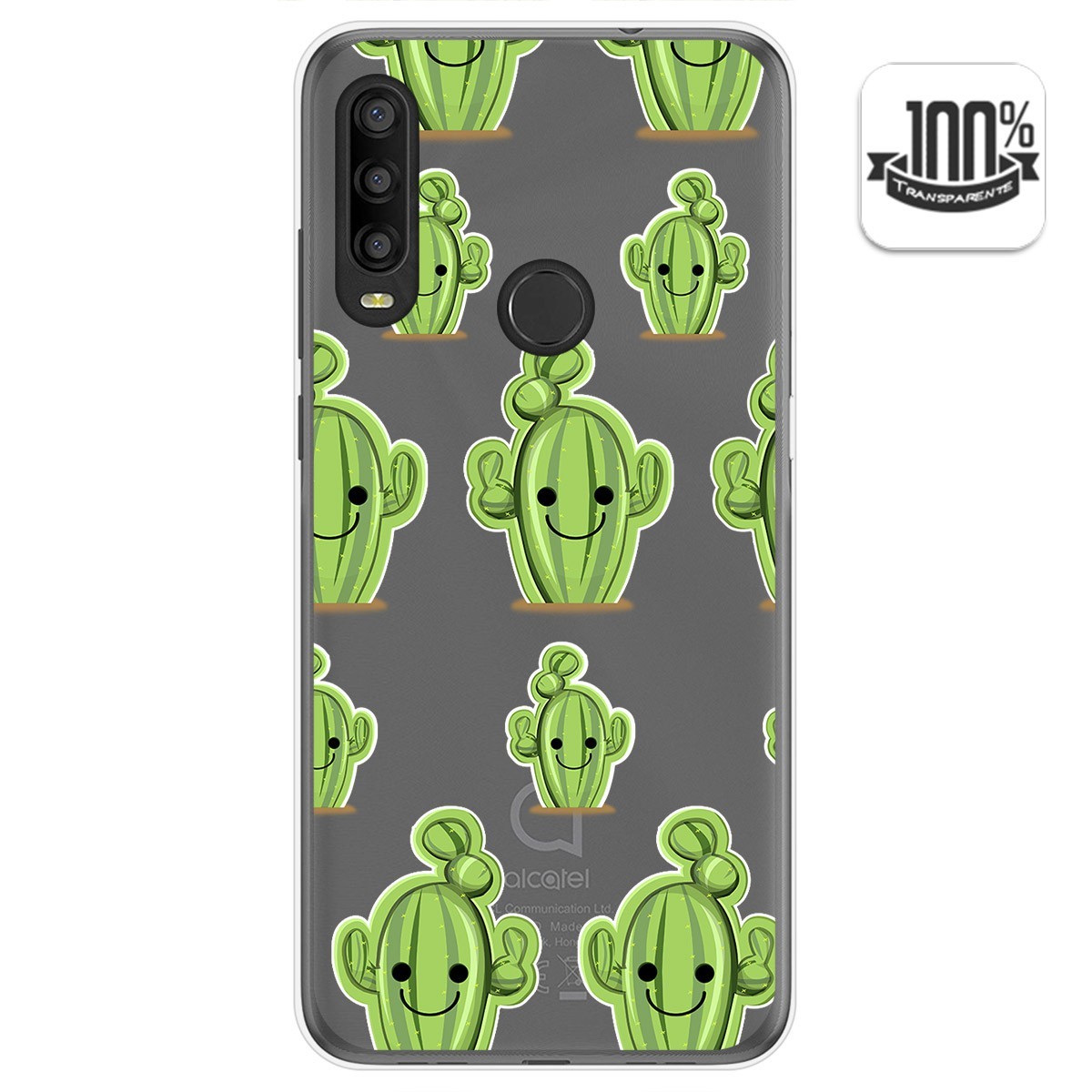 Tumundosmartphone Funda Gel Transparente para Alcatel 1SE 2020 diseño Cactus Dibujos