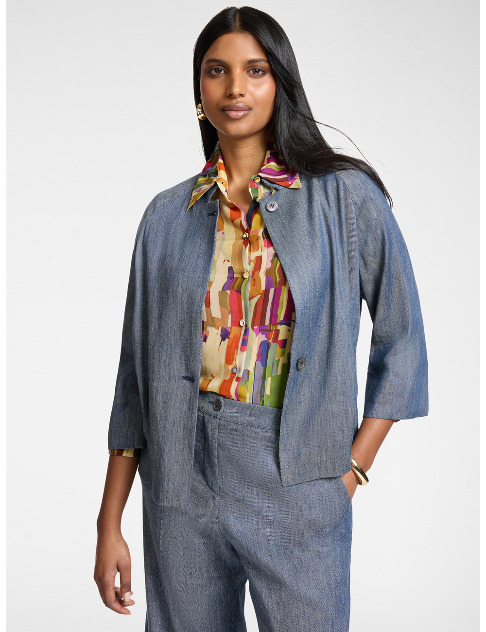 Elena Mirò - Chaqueta boxy de lino efecto denim