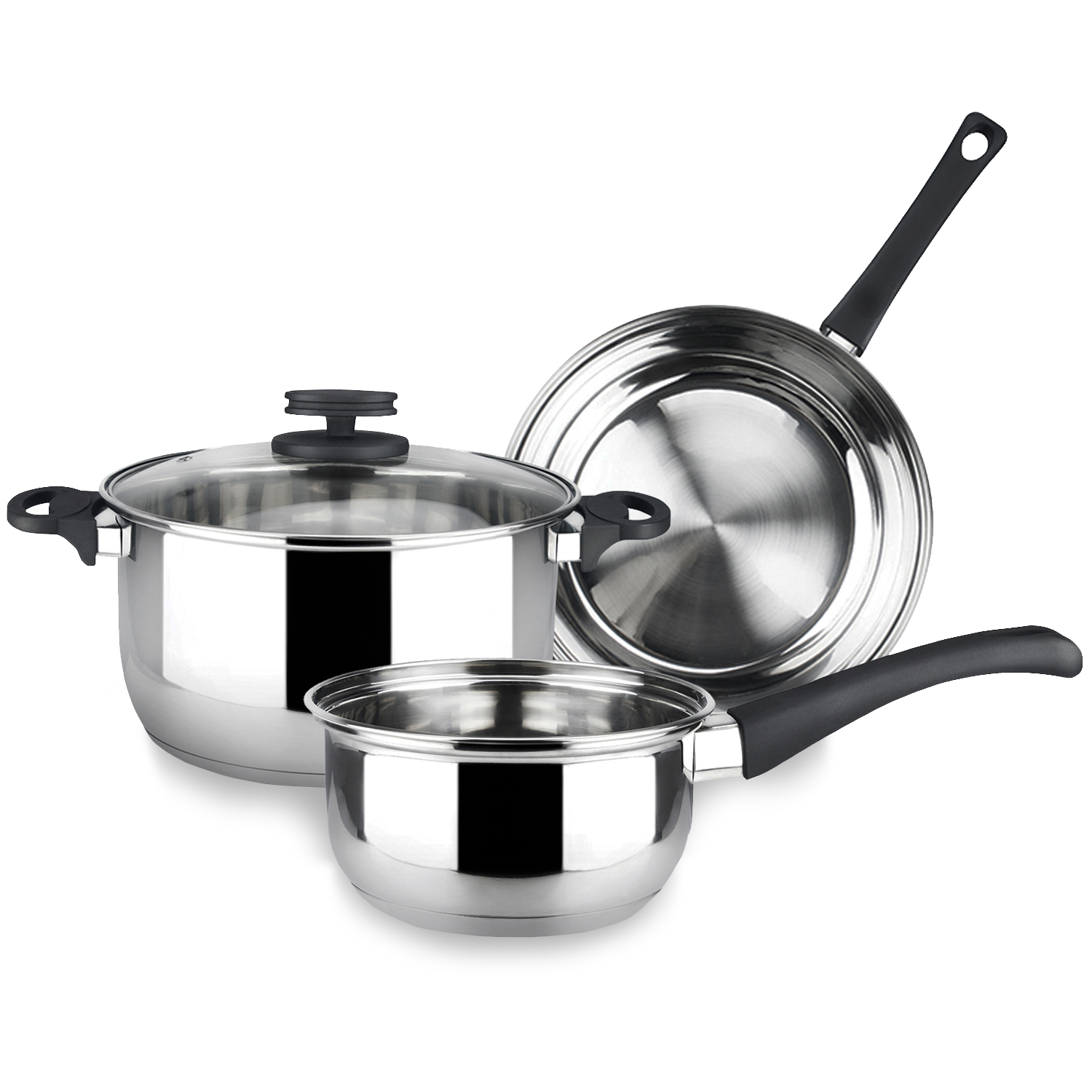 MAGEFESA STYLE Batería de Cocina de 4 Piezas de Acero Inoxidable, Apta en Inducción, Incluye: Cazo, Cacerola, Sartén y Tapa