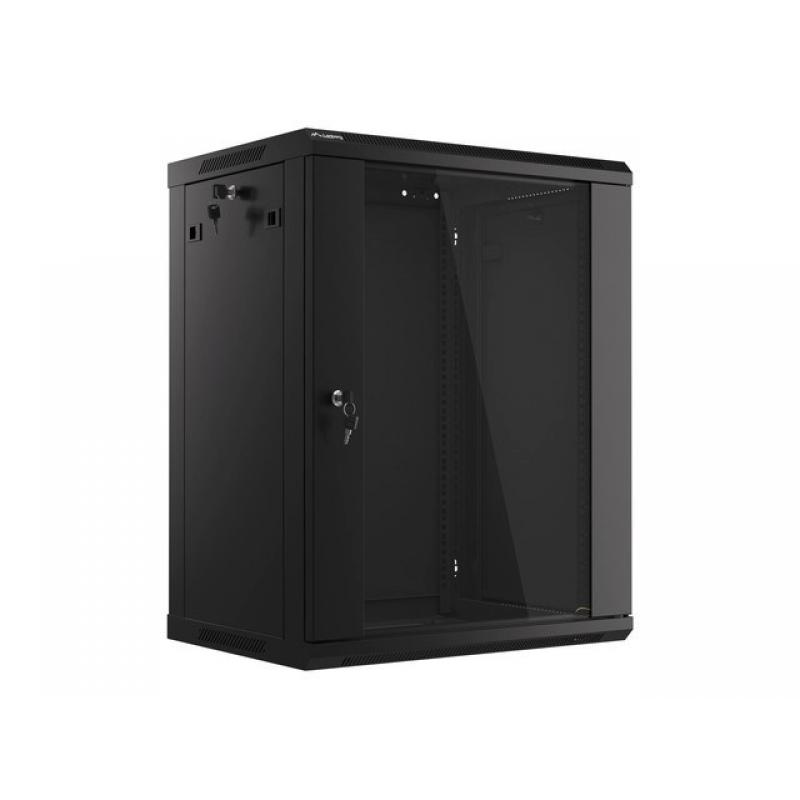 Lanberg Armario rack 19" para montaje en pared 15u/600x450 (paquete plano) con puerta de cristal negro v2