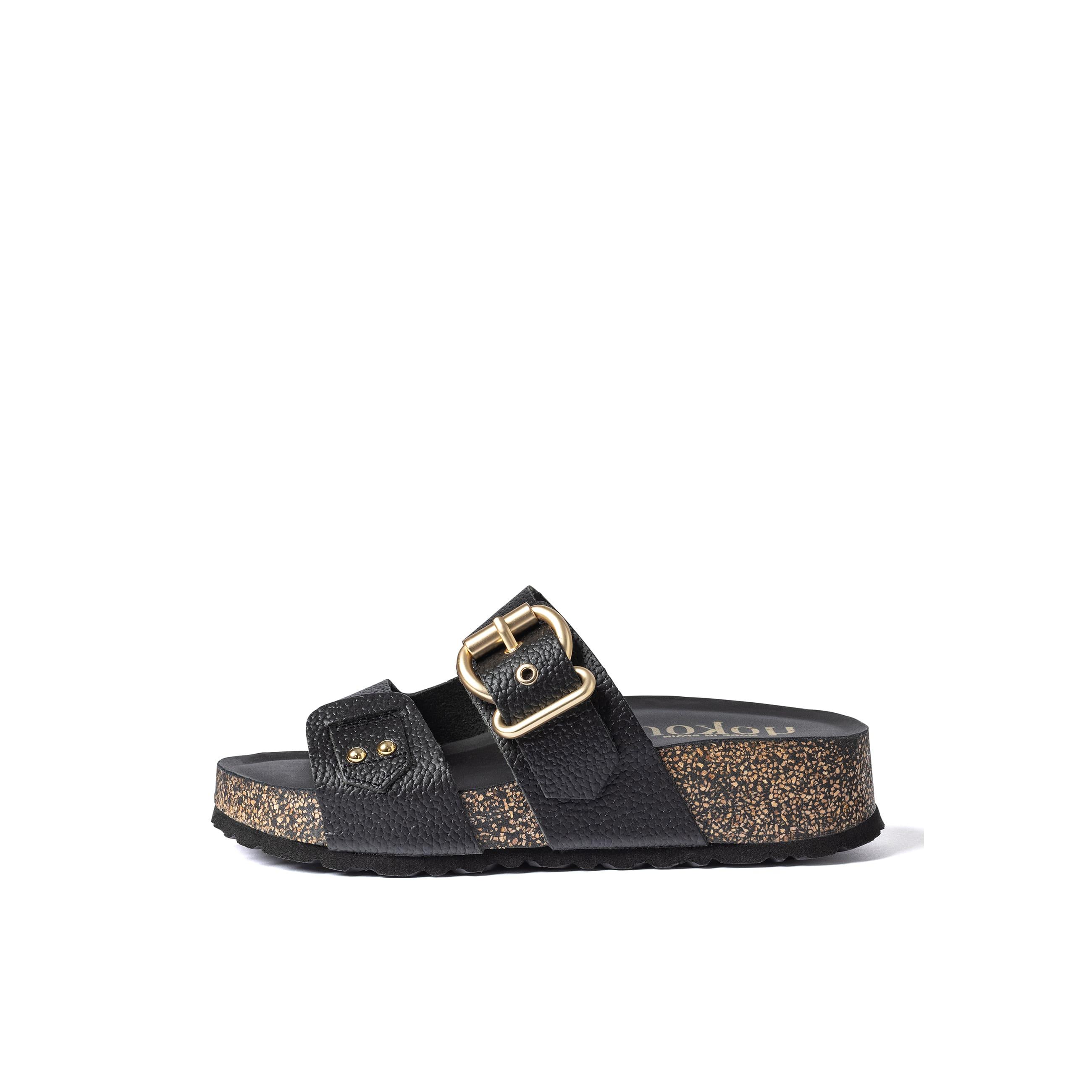 YOKONO Sandalia cuña WIWI-252 NEGRO | Zapatos mujer Primavera-Verano | Piel vacuna  Opak | 4 CM