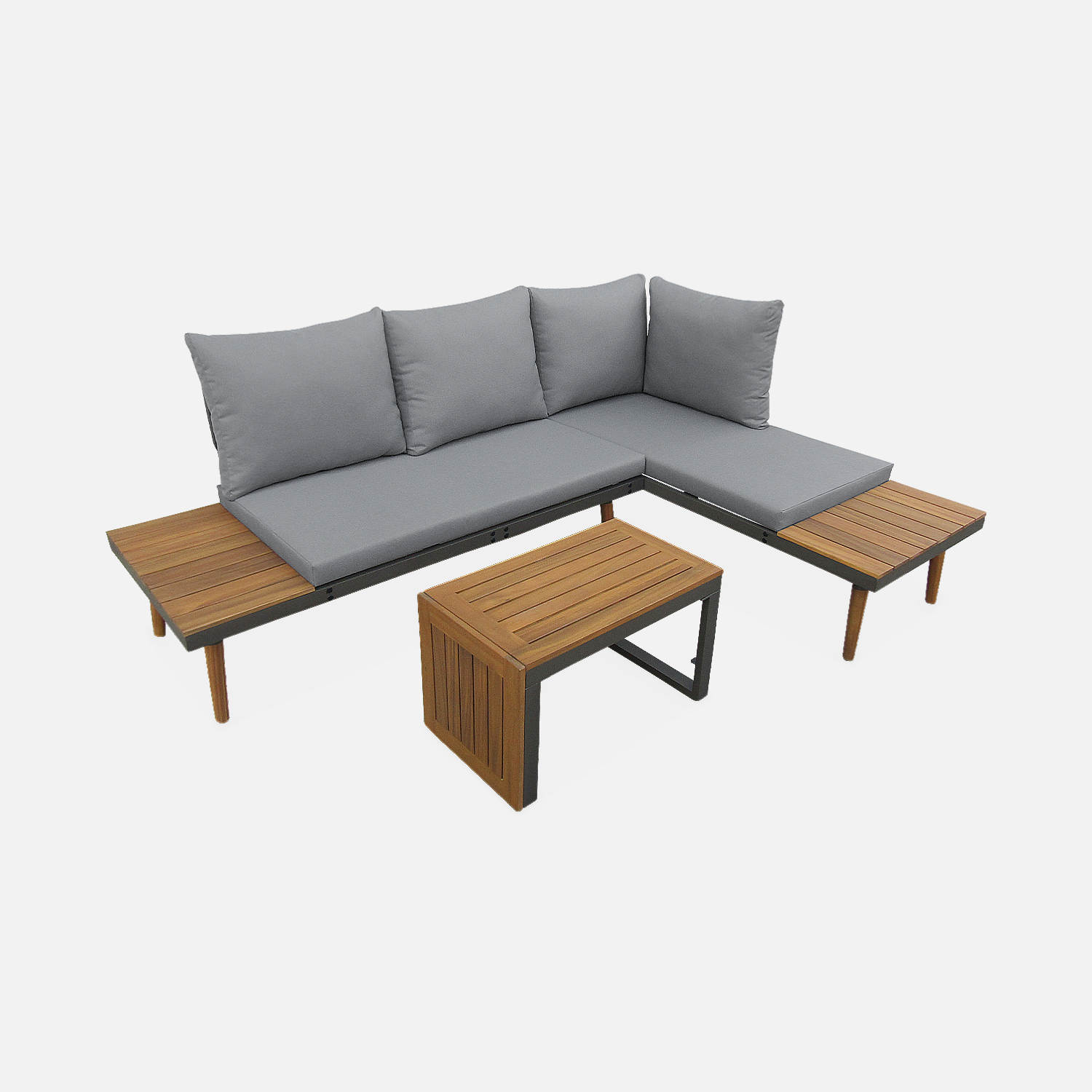 sweeek - Conjunto de muebles de jardín en aluminio y en madera de acacia, 4 plazas , Sao Paulo , 140x68x65