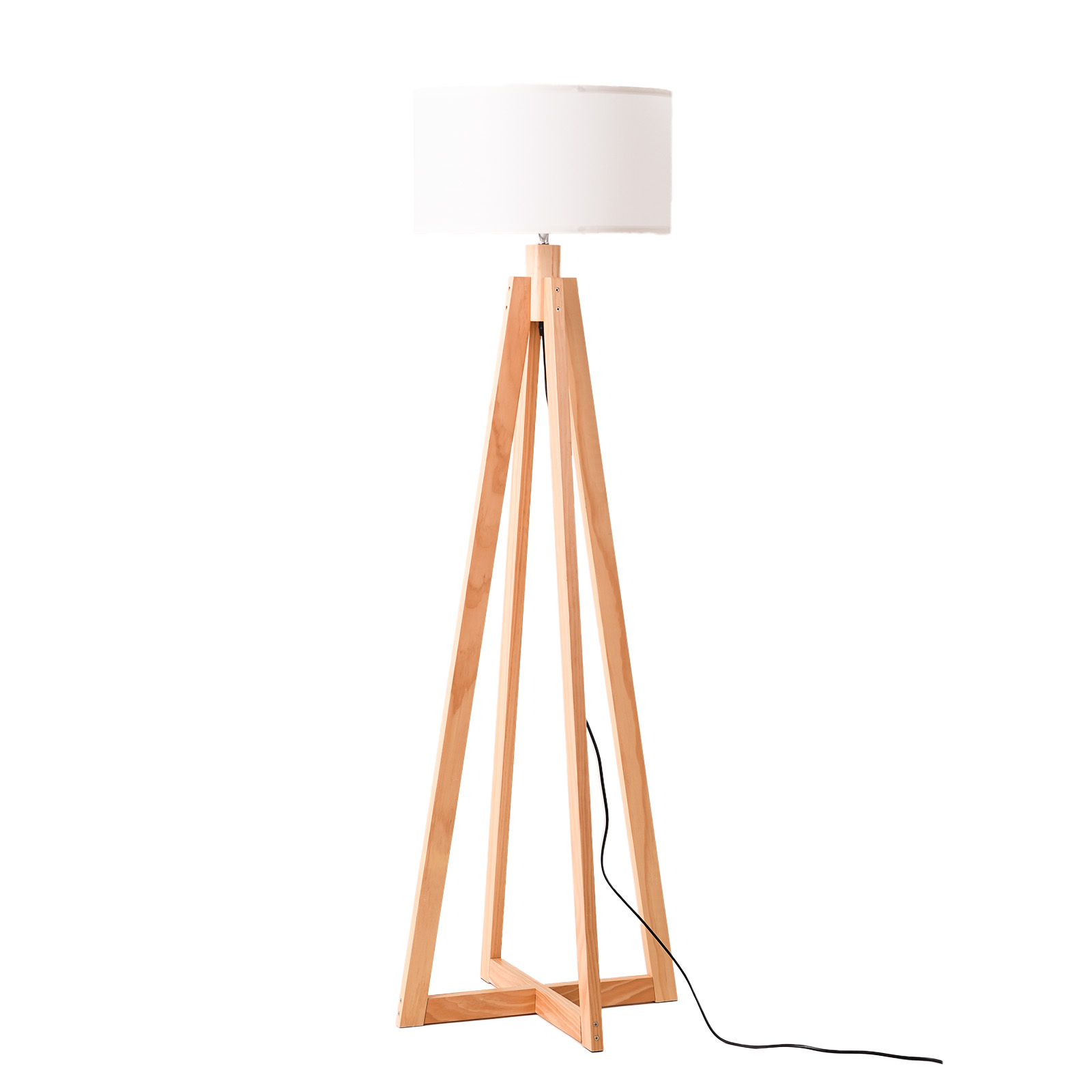 Lámpara de Pie YUNA en Madera con Pantalla Blanca, Estilo Nórdico y Elegante Diseño - Ideal para Salón o Dormitorio