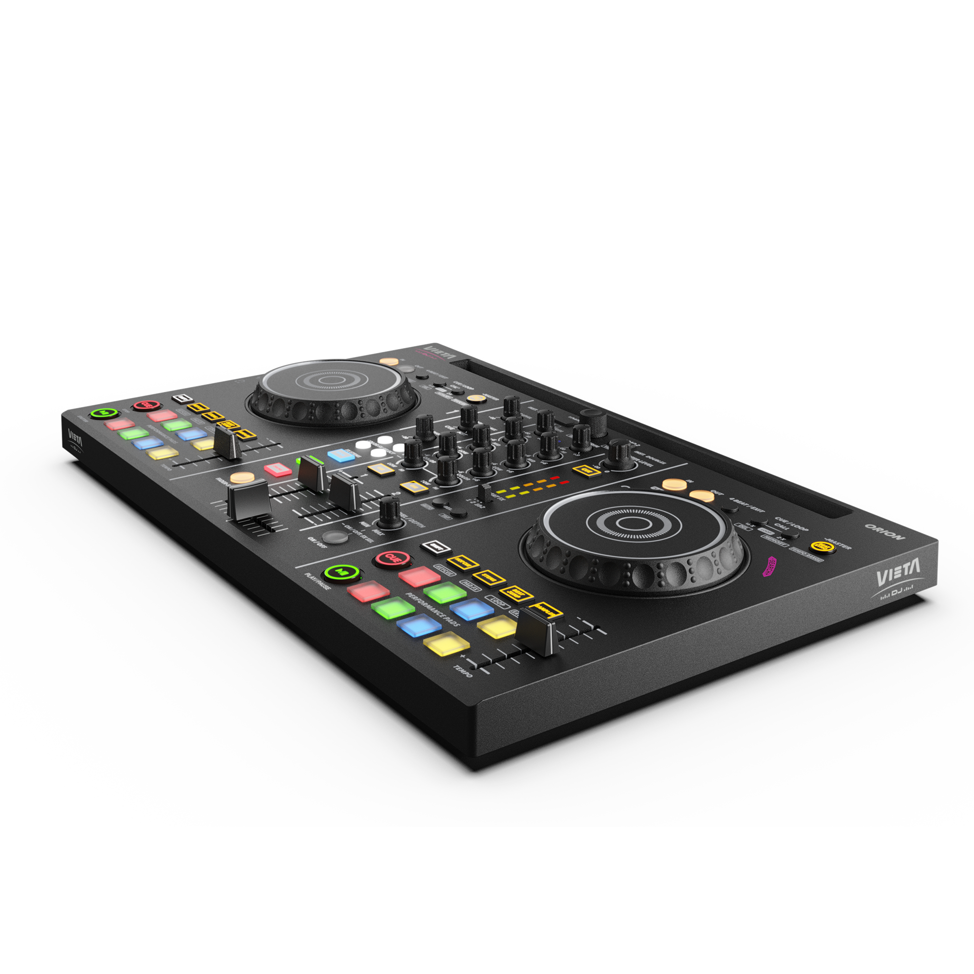 VIETA DJ Mesa de Mezclas DJ Bluetooth Profesional con Tarjeta de Sonido Integrada. Controladora DJ Con Luces Integradas RGB, Mezclador DJ Controller e Interfaz Audio. Mesa de mezclas DJ Orion