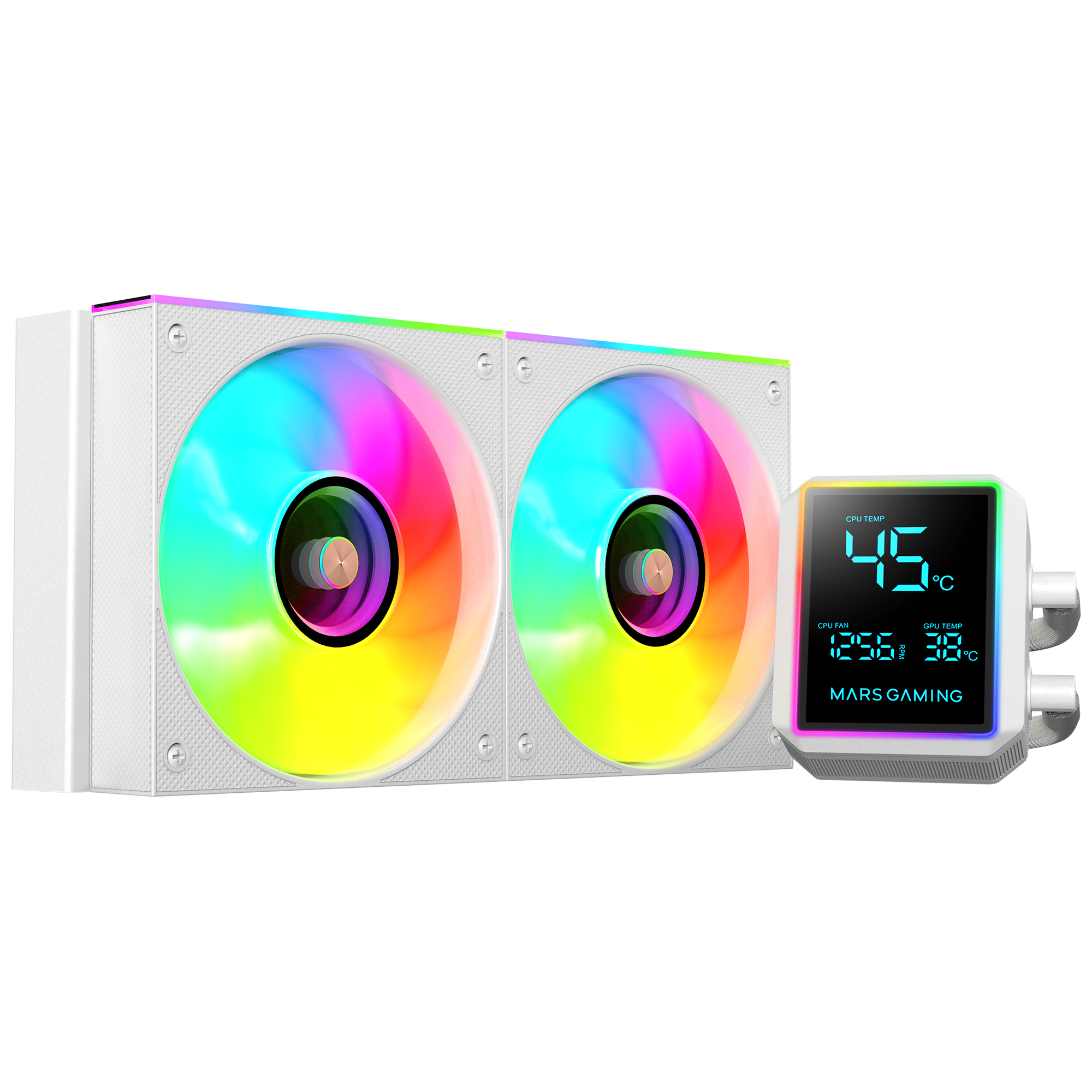 Mars Gaming ML-LCDPRO240 Refrigeración Líquida AIO 500W TDP, Pantalla LCD 2,8" Multimonitor, Bomba 4.ª Gen Opti-Chamber con Base de Cobre, 2× Ventiladores 120 mm ARGB Infinity Mirror, Refrigeración Líquida PC Negra o Blanca