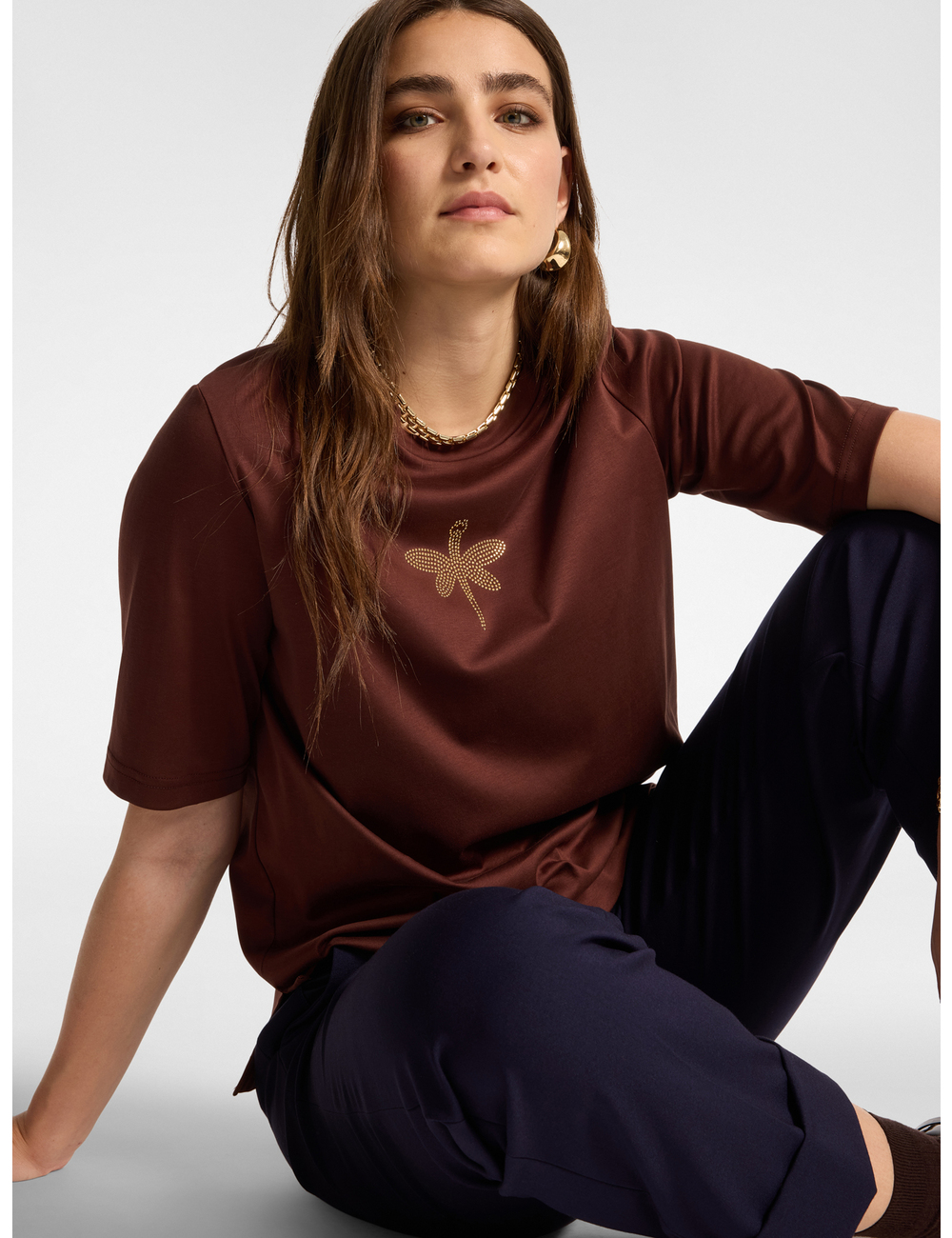Elena Mirò - Camiseta de algodón con aplicación de libélula