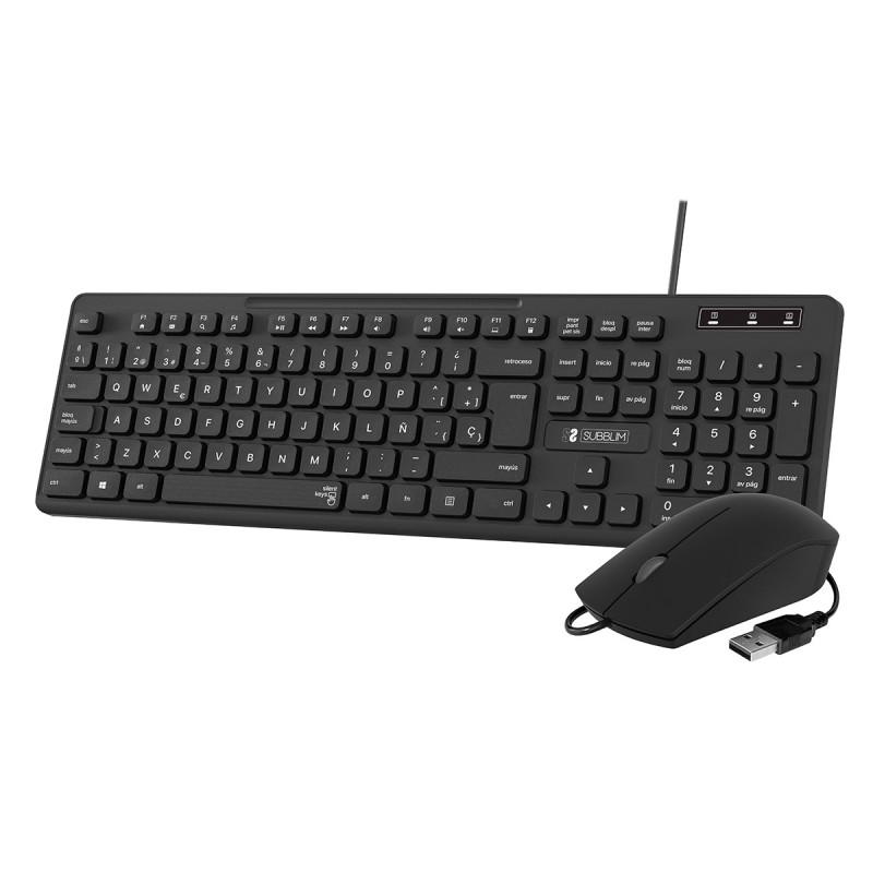 SUBBLIM - Teclado Ergonómico y ratón Combo Business Slim Silencioso con cable USB SUBKBC-CSSK01